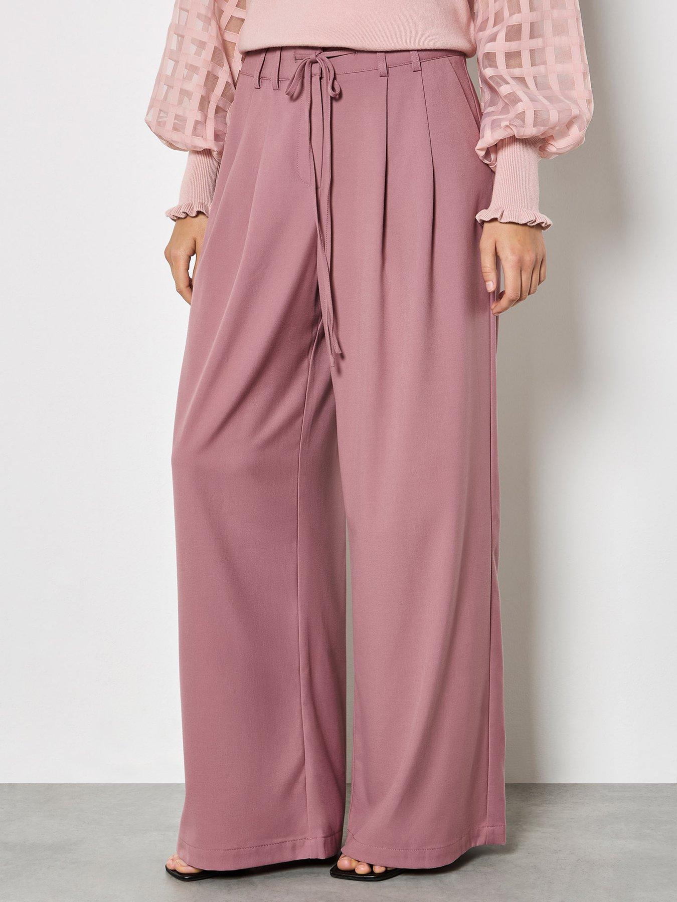 Apricot Pleat Detail Wide Leg Trousers - Pink