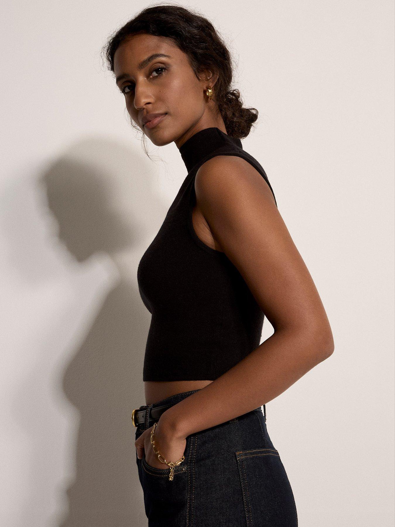 Image 4 of 4 of Apricot Apricot High Neck Simple Knit Crop Top