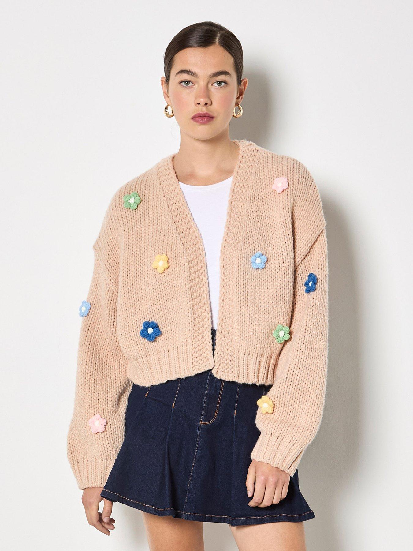 Apricot Colourful Daisies Open Cardigan - Cream