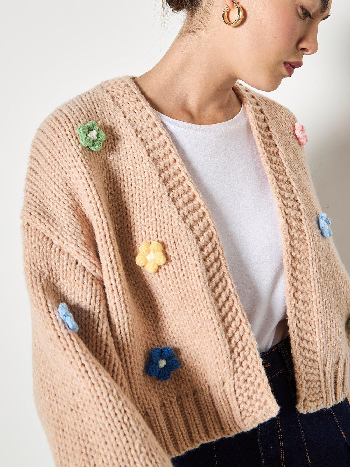 Image 4 of 5 of Apricot Colourful Daisies Open Cardigan - Cream