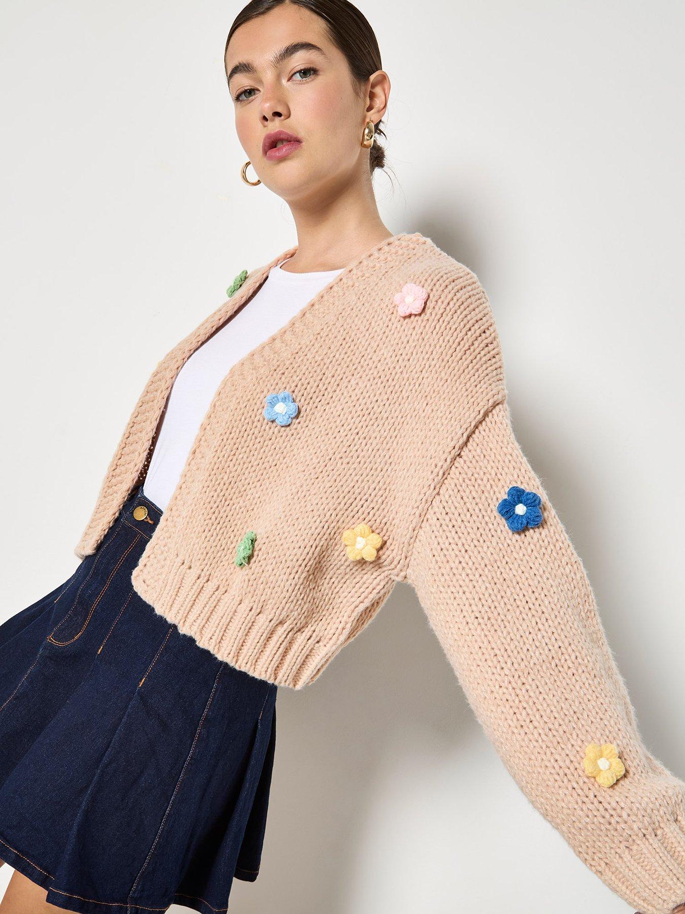 Image 5 of 5 of Apricot Colourful Daisies Open Cardigan - Cream
