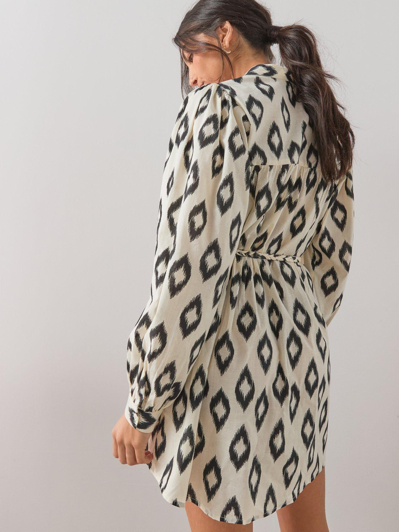 Image 2 of 7 of The Very Collection Printed Belted Shirt Mini Dress - Cream