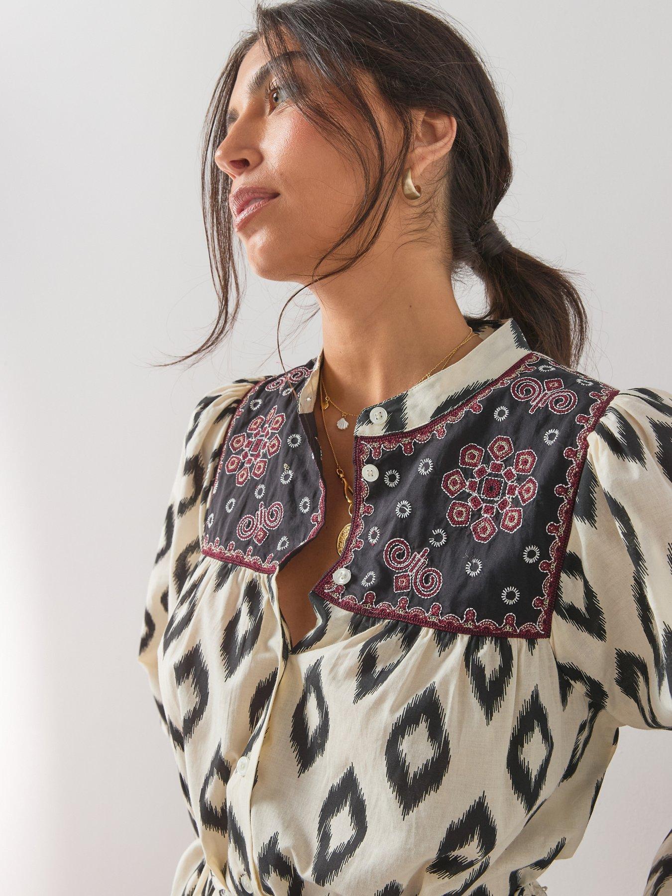 Image 5 of 7 of The Very Collection Printed Belted Shirt Mini Dress - Cream
