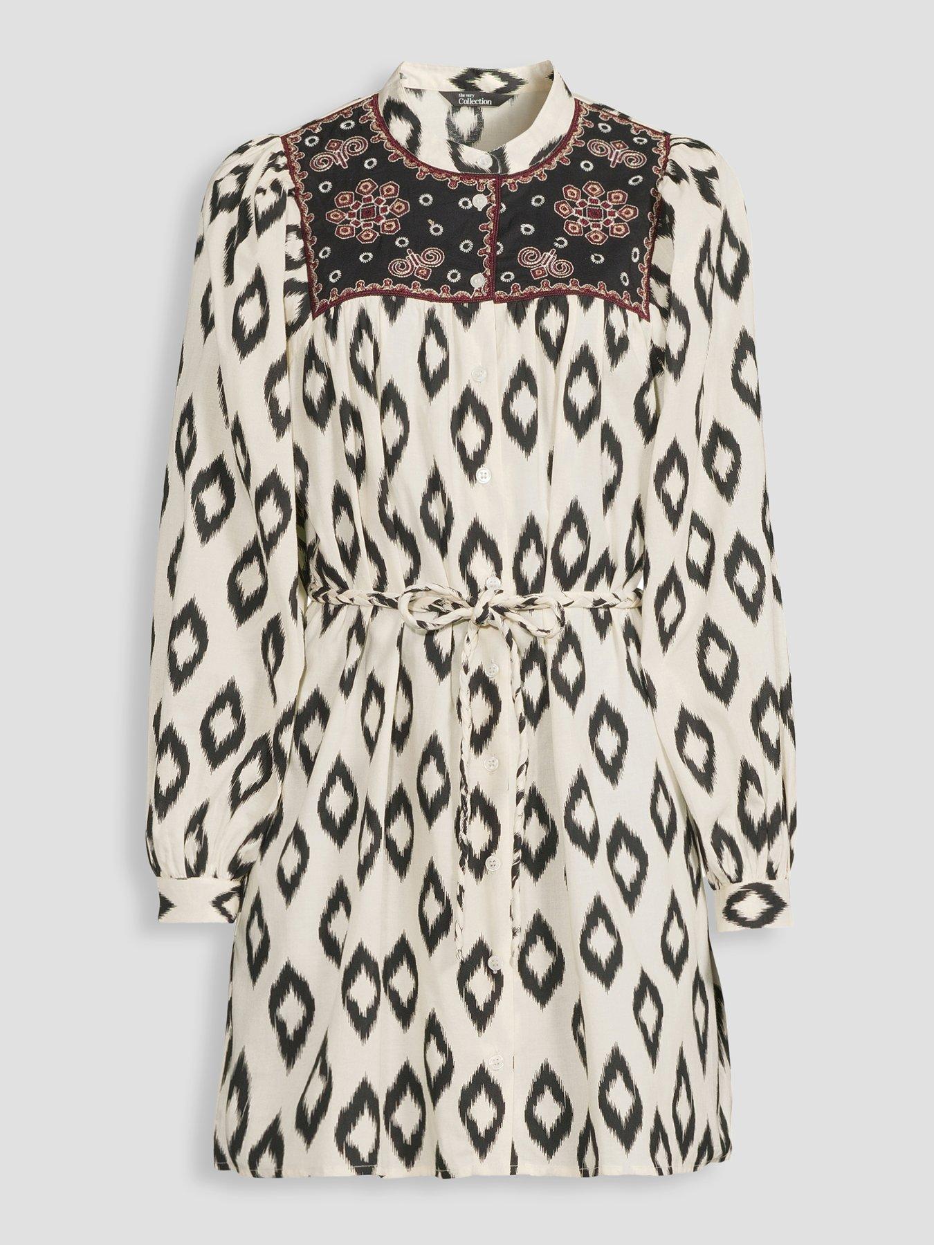 Image 7 of 7 of The Very Collection Printed Belted Shirt Mini Dress - Cream