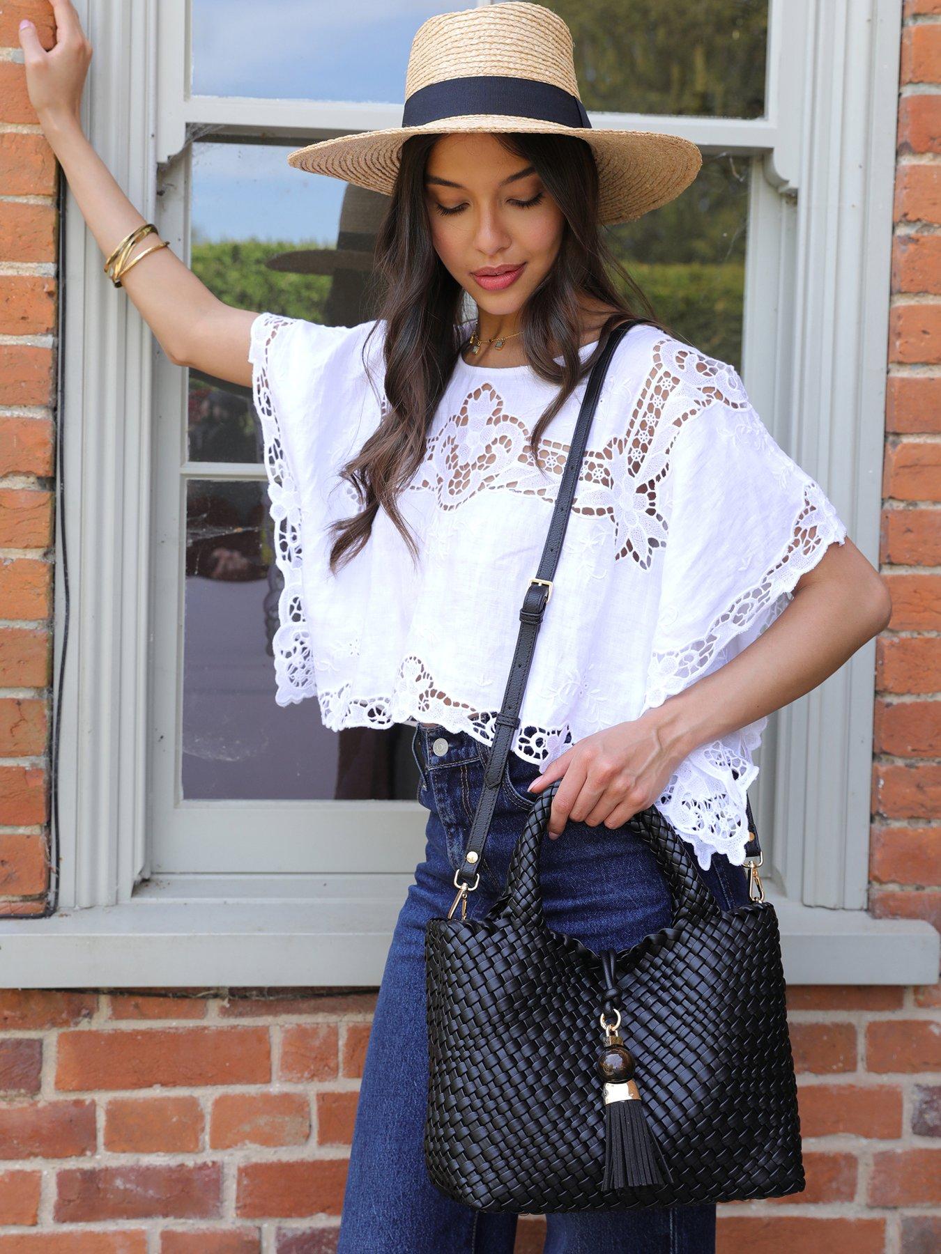 Luella Grey Suky Black Medium Woven Crossbody