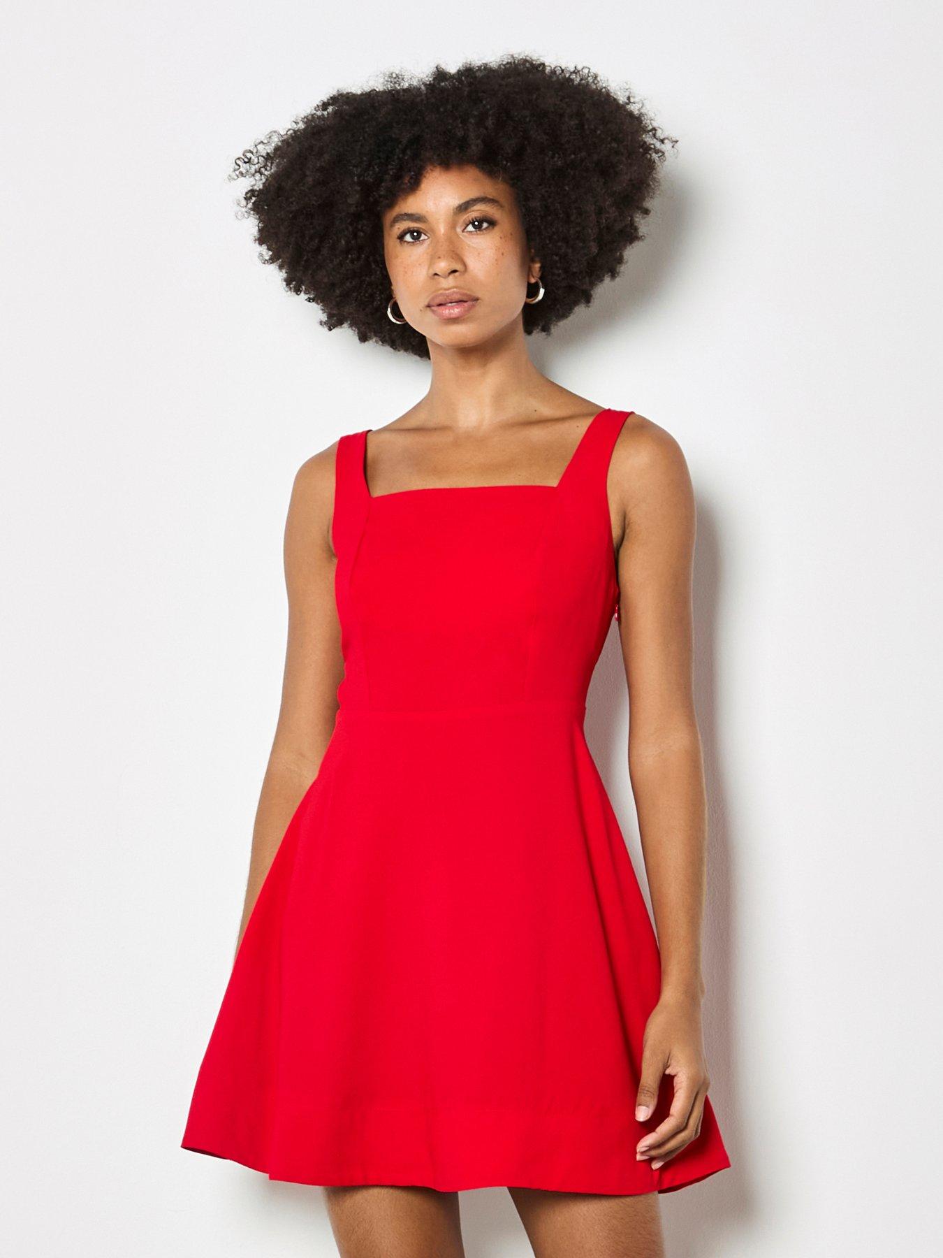 Apricot Fit And Flare Mini Dress - Red