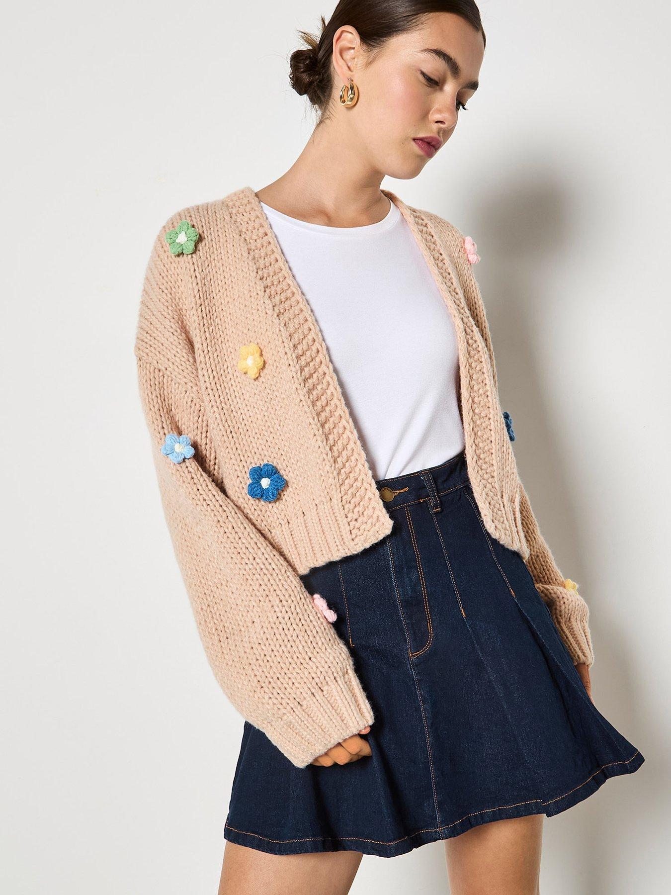 Apricot Denim Pleated Mini Skirt - Cream