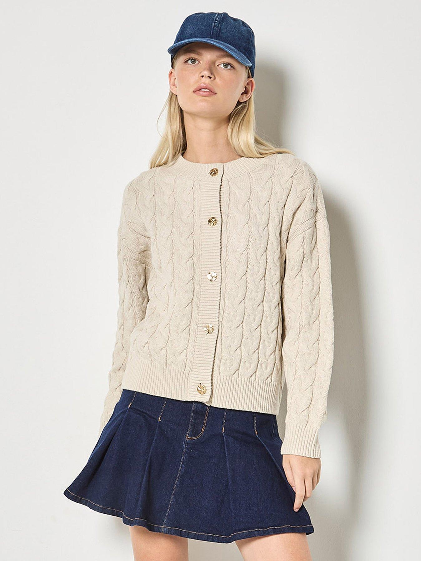 Apricot Metal Button Cable Knit Cardigan