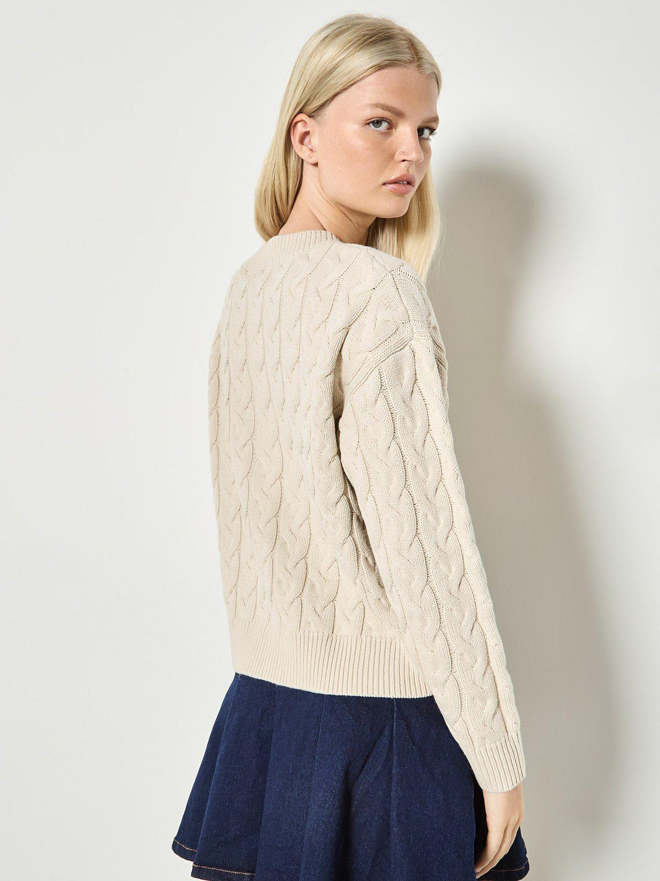 Image 2 of 4 of Apricot Metal Button Cable Knit Cardigan - Cream