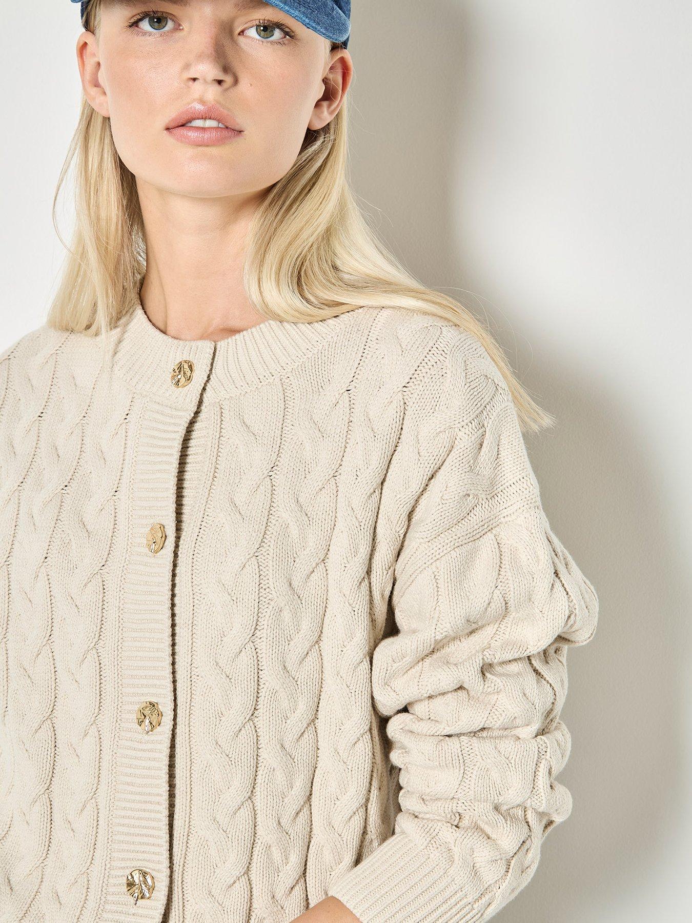 Image 4 of 4 of Apricot Metal Button Cable Knit Cardigan - Cream