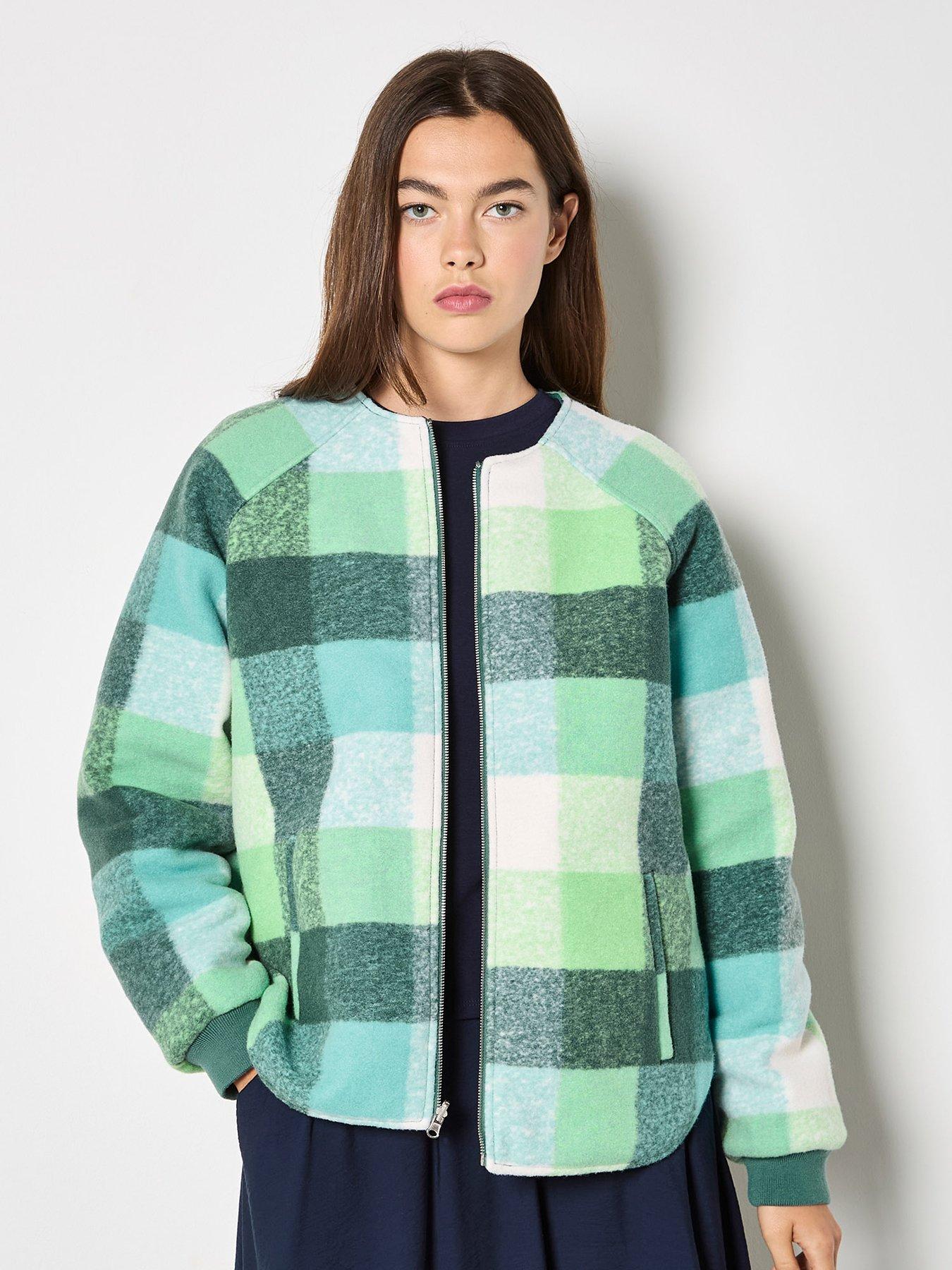 Apricot Check Fleece Reversible Quilted Jacket - Green