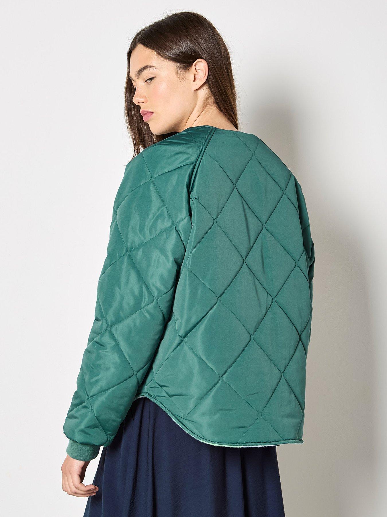 Image 2 of 7 of Apricot Check Fleece Reversible Quilted Jacket - Green