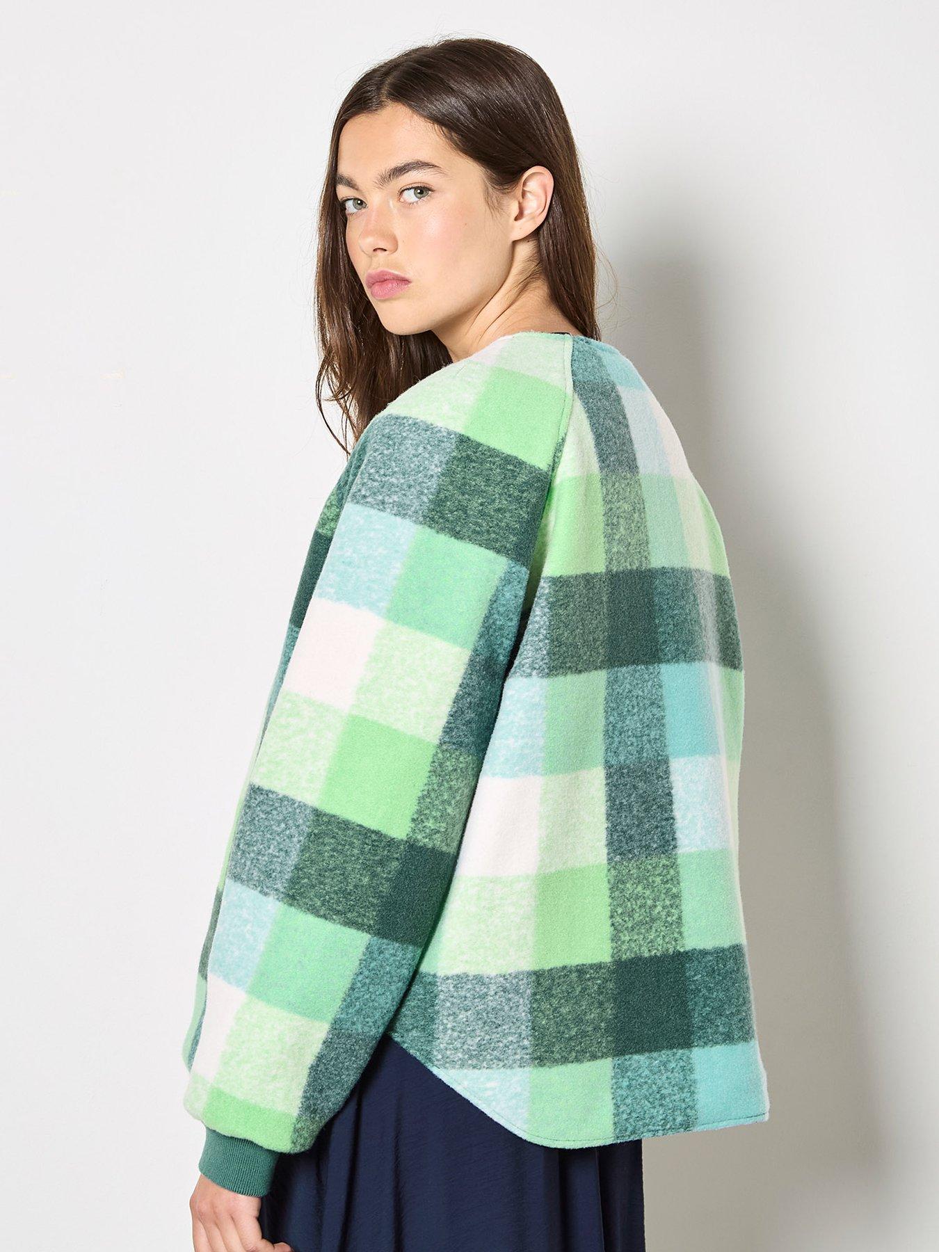 Image 5 of 7 of Apricot Check Fleece Reversible Quilted Jacket - Green