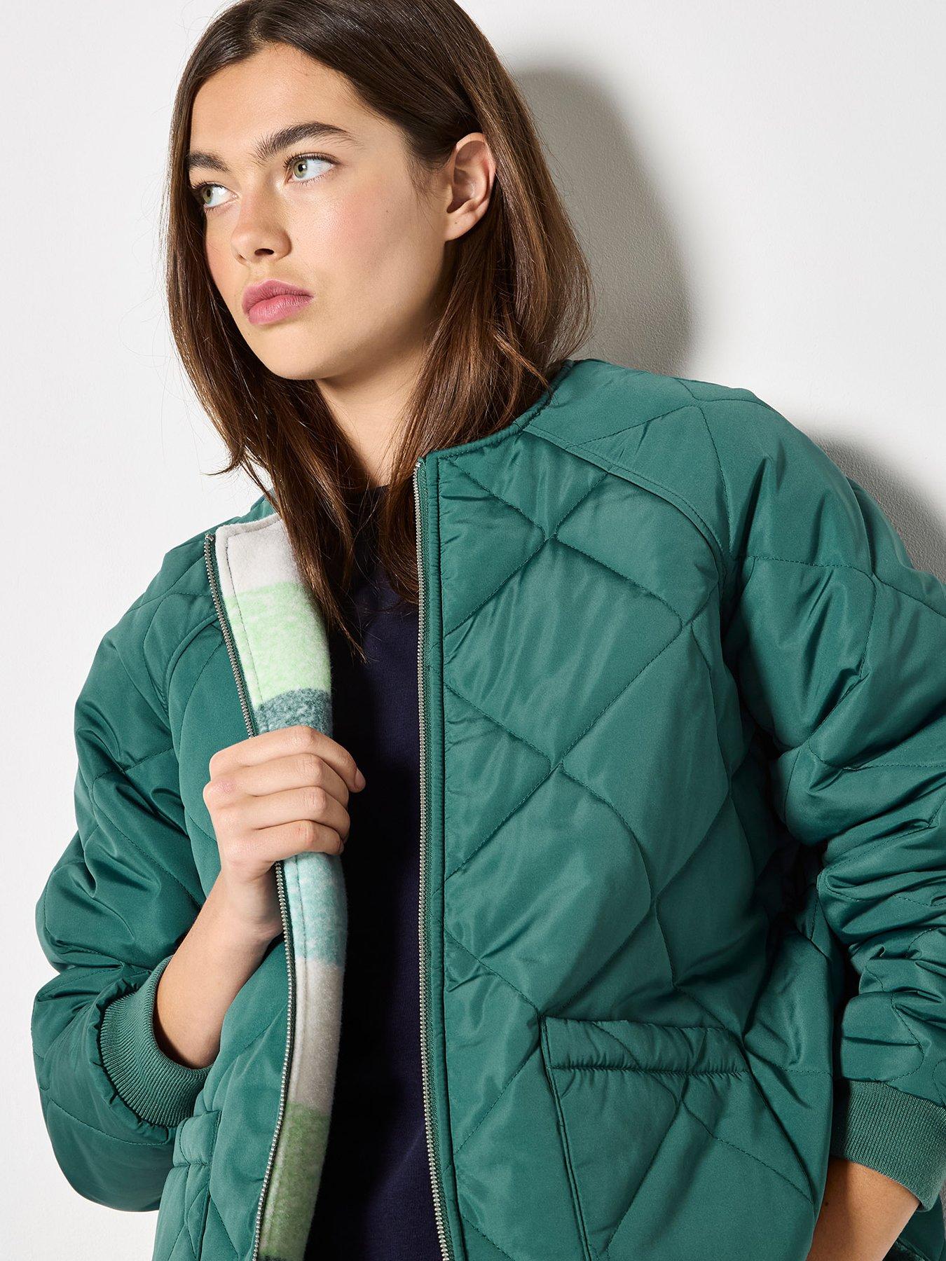 Image 6 of 7 of Apricot Check Fleece Reversible Quilted Jacket - Green