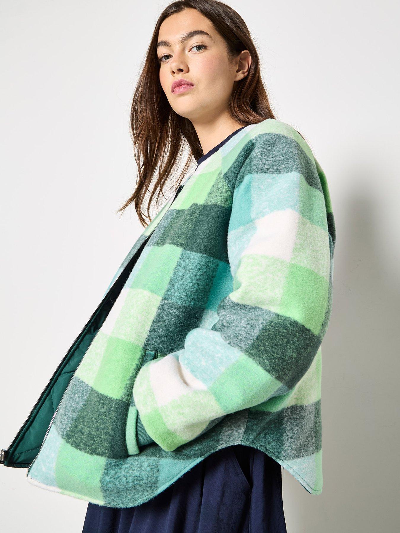 Image 7 of 7 of Apricot Check Fleece Reversible Quilted Jacket - Green