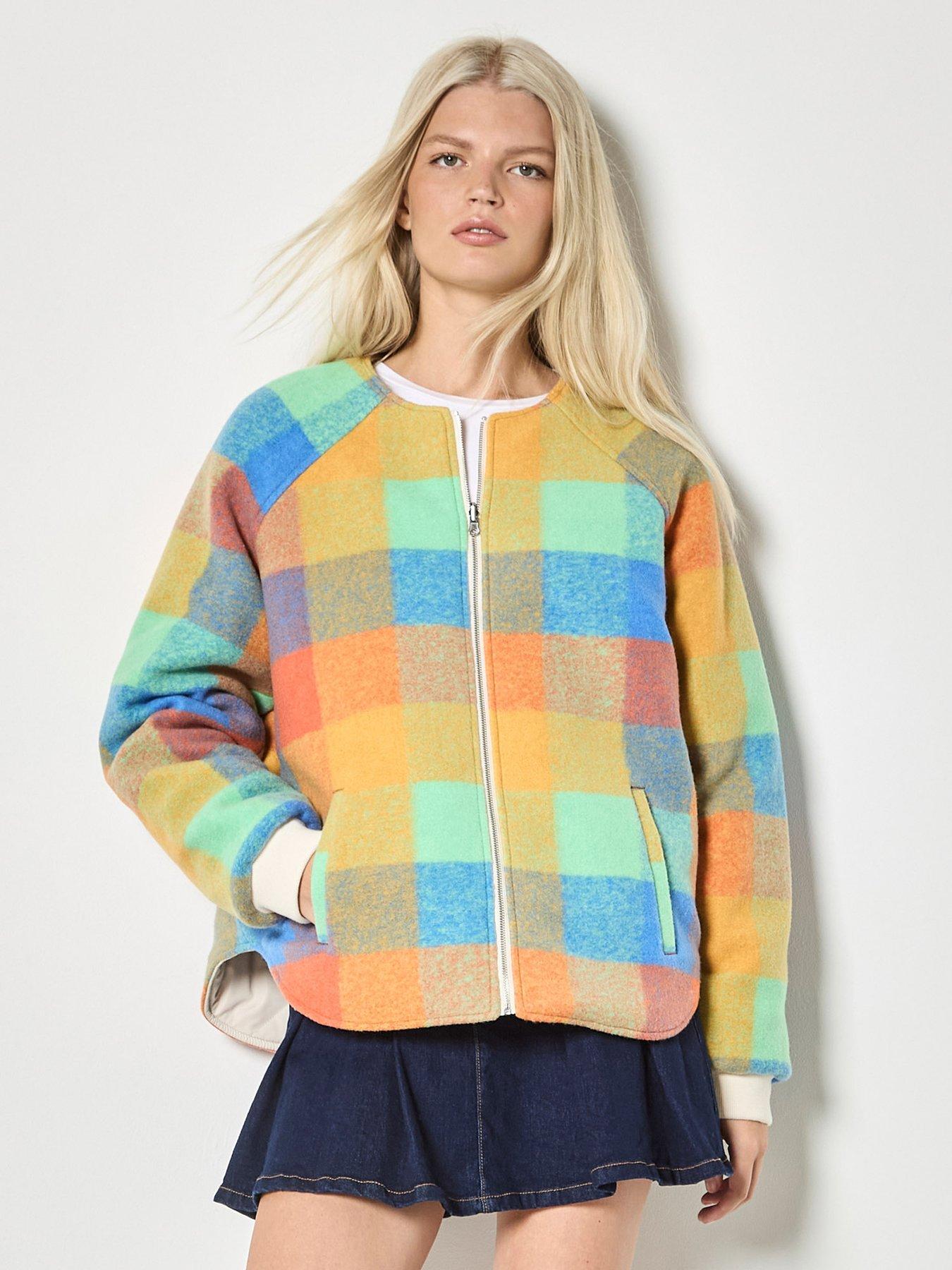 Apricot Check Fleece Reversible Quilted Jacket - Cream