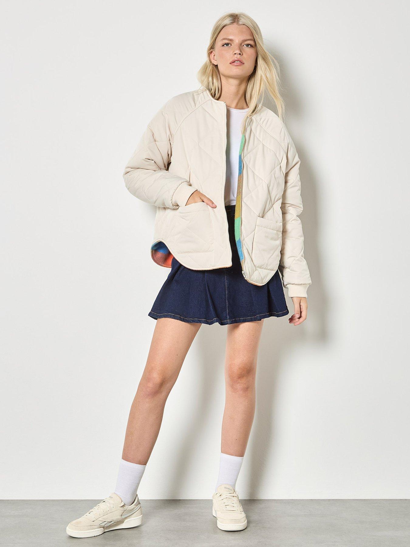 Image 3 of 6 of Apricot Check Fleece Reversible Quilted Jacket - Cream