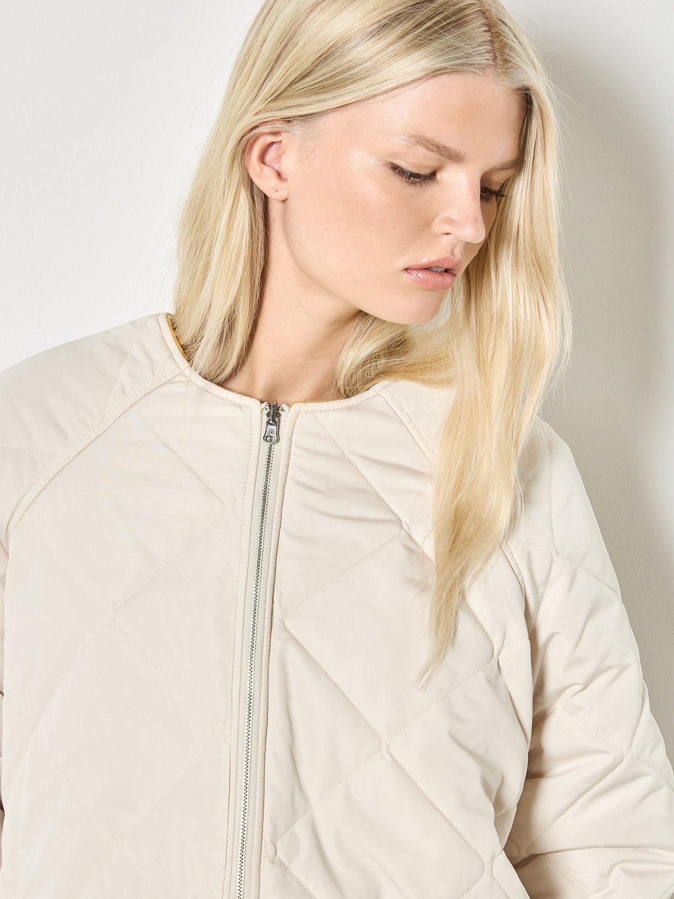 Image 4 of 6 of Apricot Check Fleece Reversible Quilted Jacket - Cream