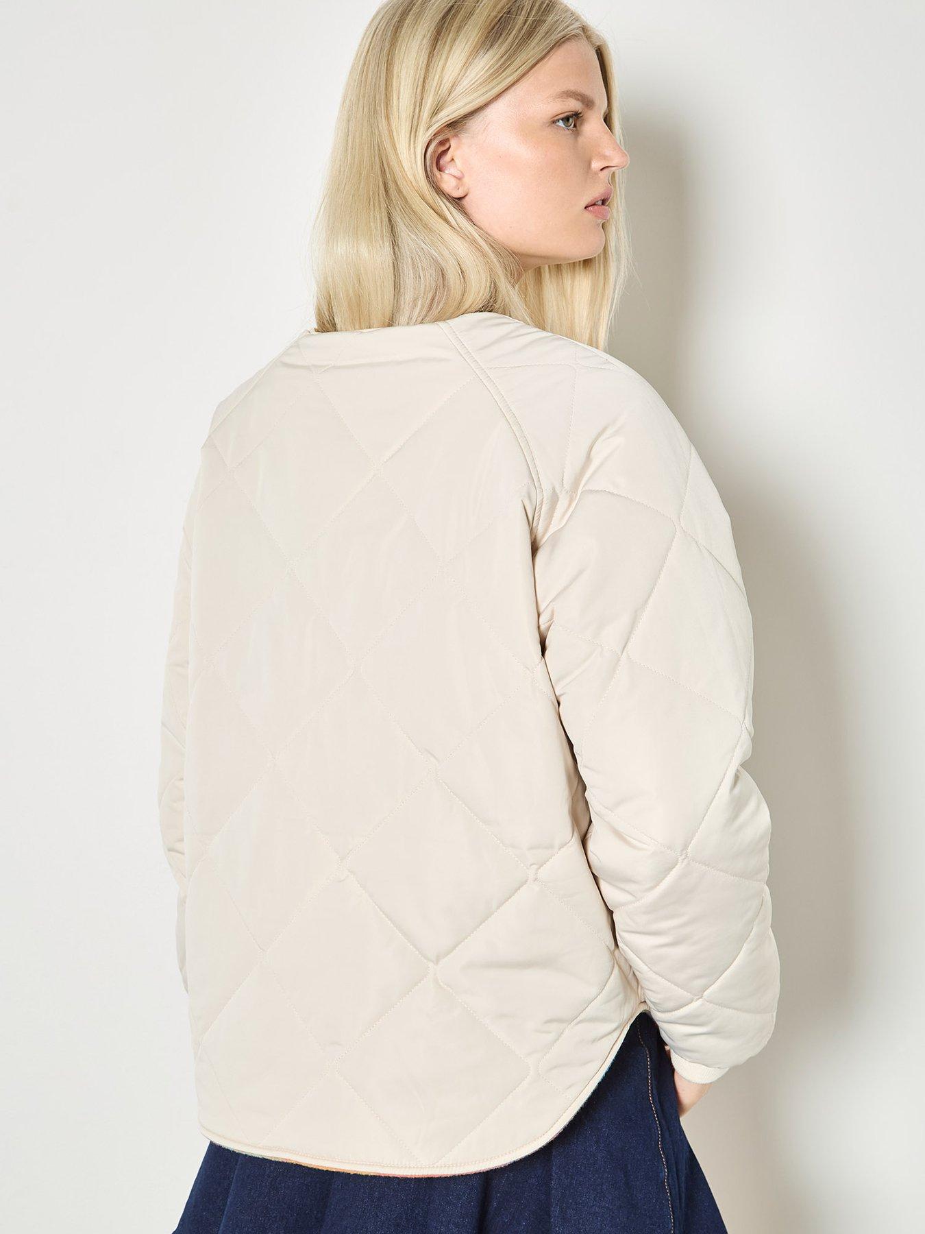 Image 5 of 6 of Apricot Check Fleece Reversible Quilted Jacket - Cream