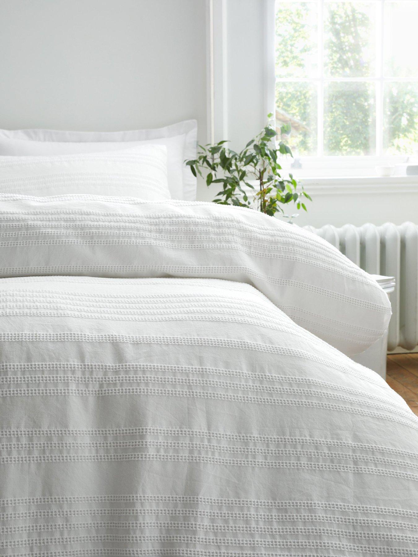 Bianca Waffle Cotton Stripe 100% Cotton Duvet Set White