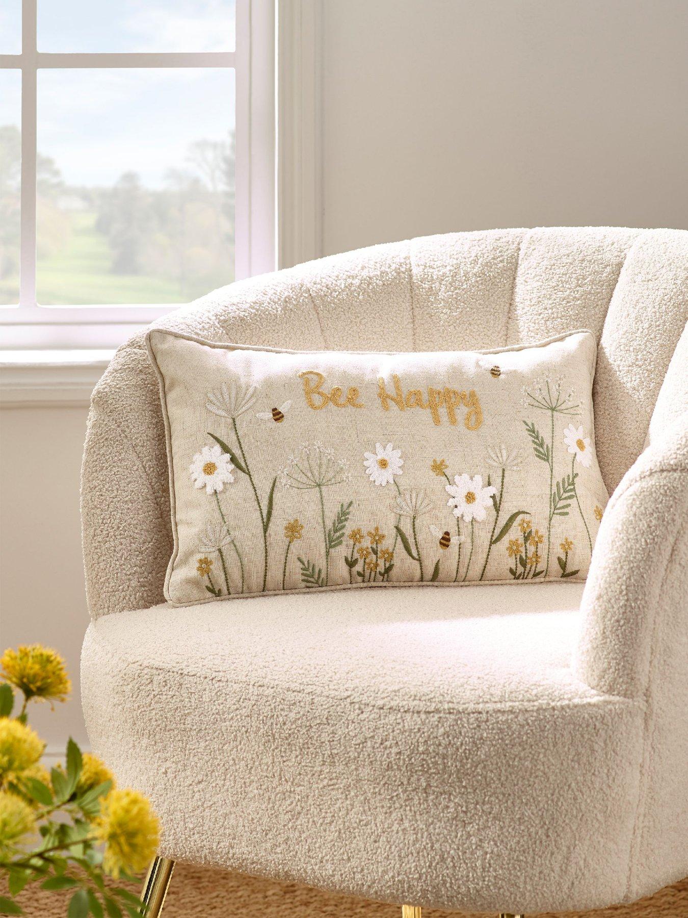 Catherine Lansfield Bee Happy Filled Cushion 30x50 Natural