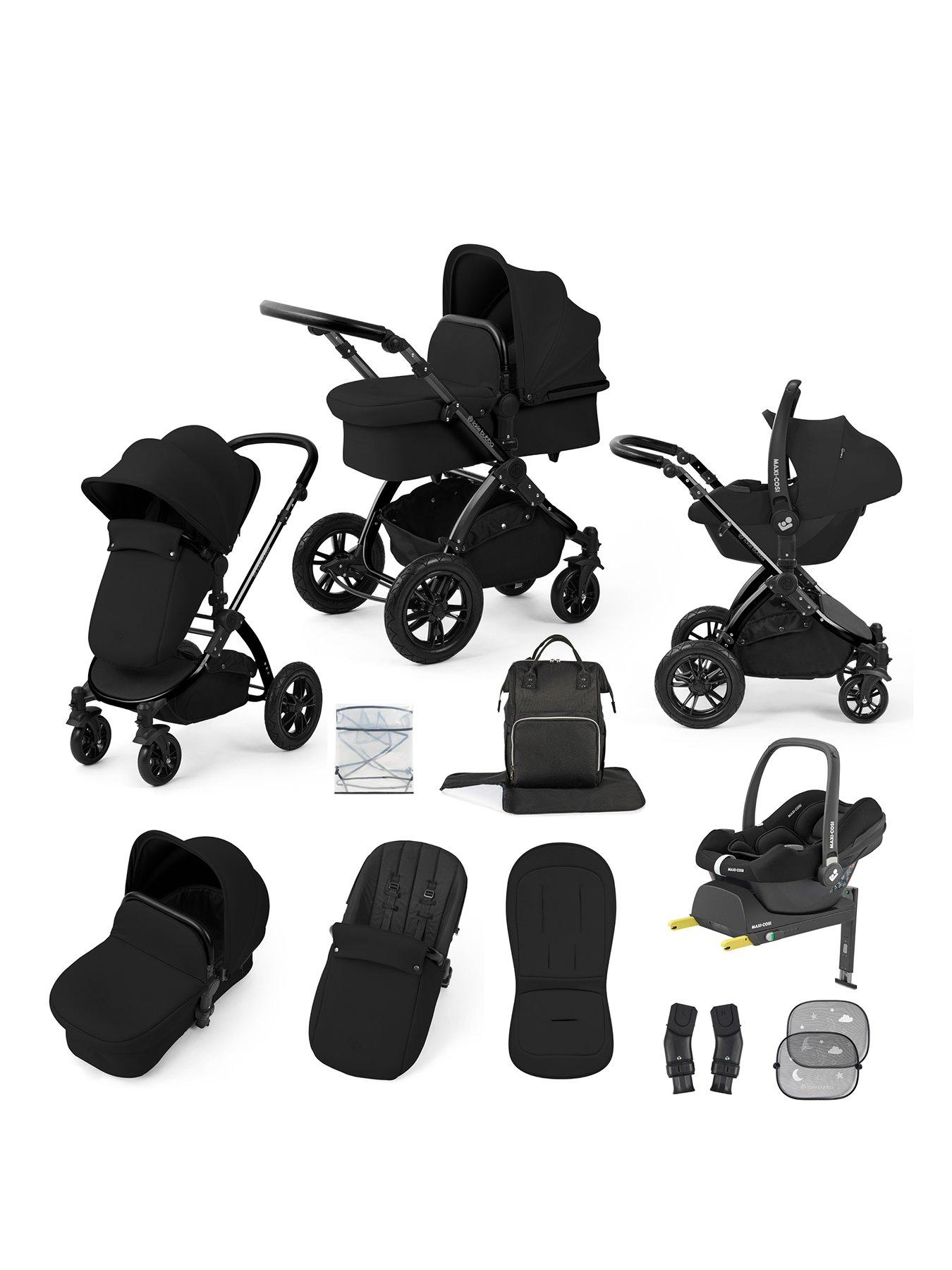 Ickle Bubba Stomp Luxe 12 Piece Travel System With Maxi Cosi Cabriofix I-Size Car Seat & Isofix Base - Black / Midnight / Black