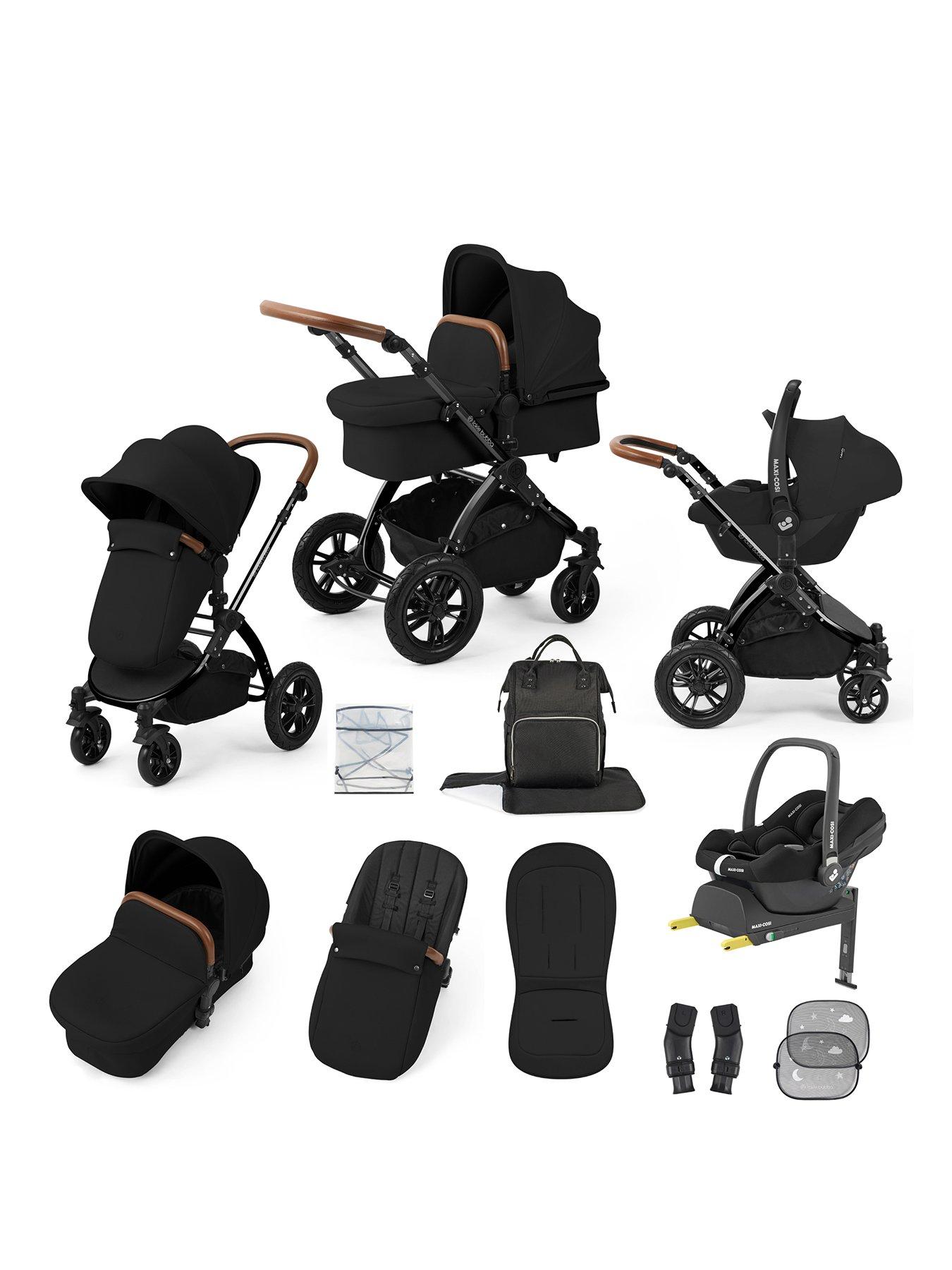 Ickle Bubba Stomp Luxe 12 Piece Travel System With Maxi Cosi Cabriofix I-Size Car Seat & Isofix Base - Black / Midnight / Tan