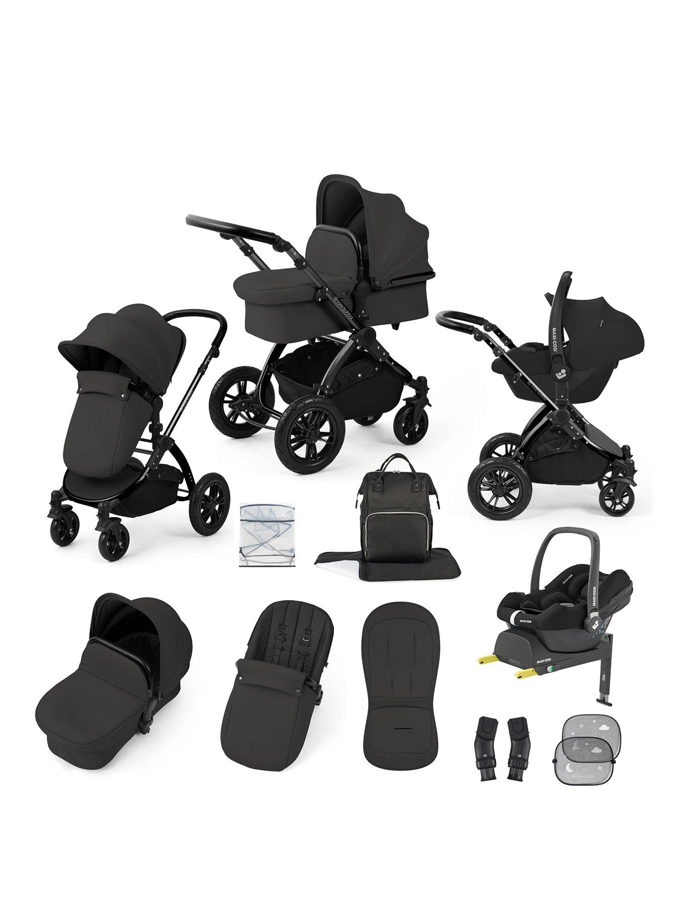 Ickle Bubba Stomp Luxe 12 Piece Travel System With Maxi Cosi Cabriofix I-Size Car Seat  &  Isofix Base - Black / Charcoal Grey / Black