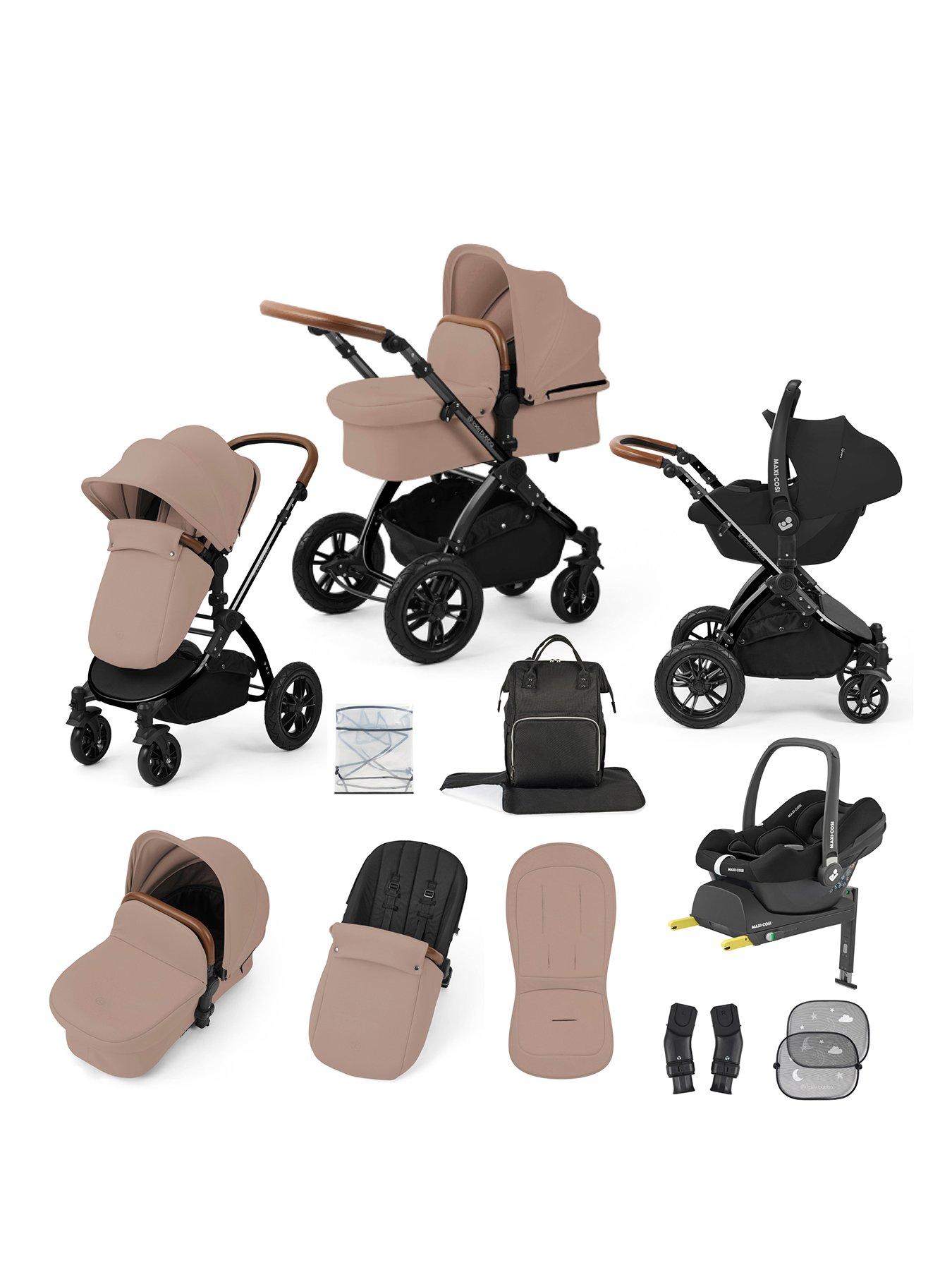 Ickle Bubba Stomp Luxe 12 Piece Travel System With Maxi Cosi Cabriofix I-Size Car Seat & Isofix Base - Black / Desert / Tan
