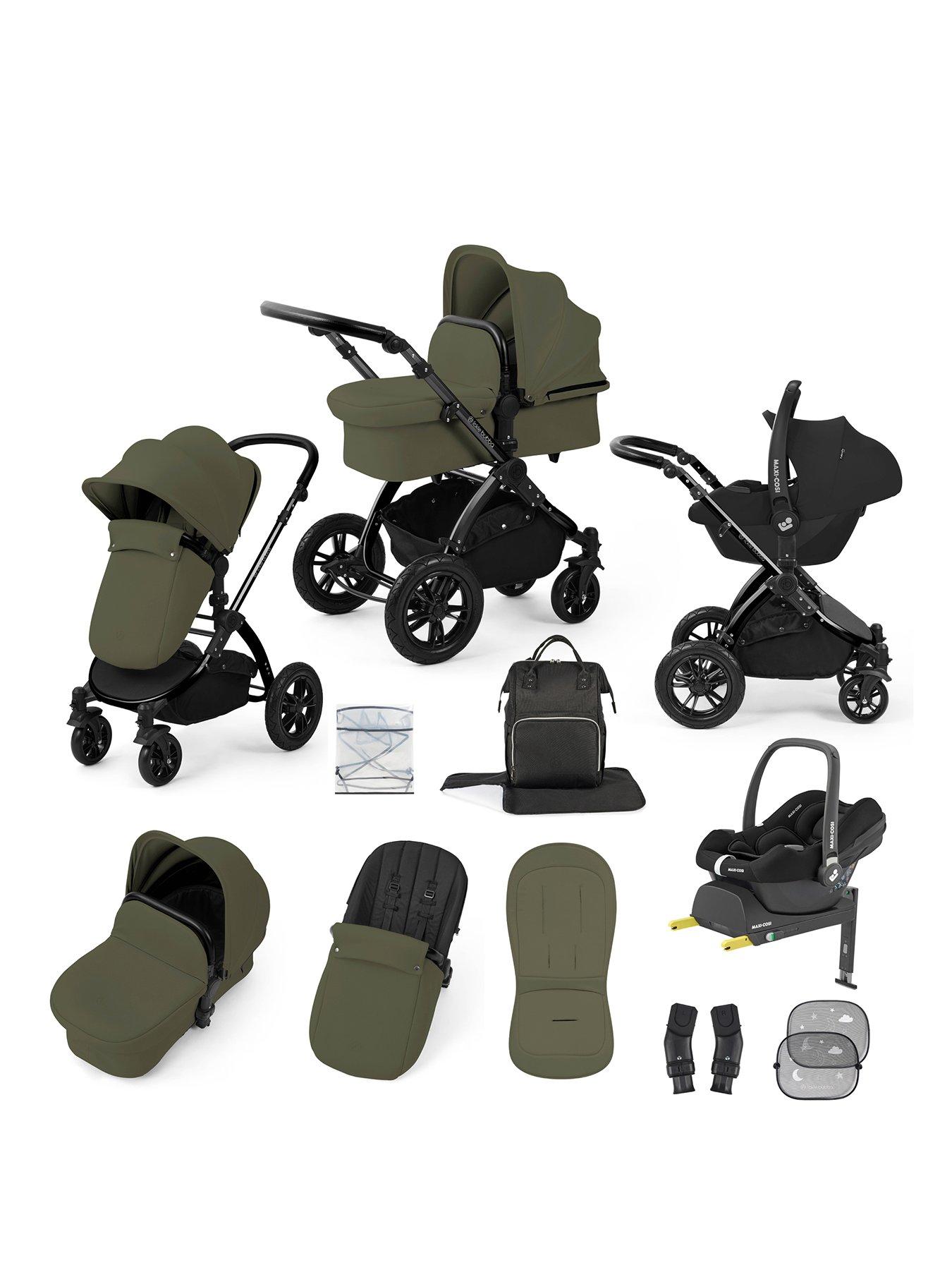 Ickle Bubba Stomp Luxe 12 Piece Travel System With Maxi Cosi Cabriofix I-Size Car Seat  &  Isofix Base - Black / Woodland / Black