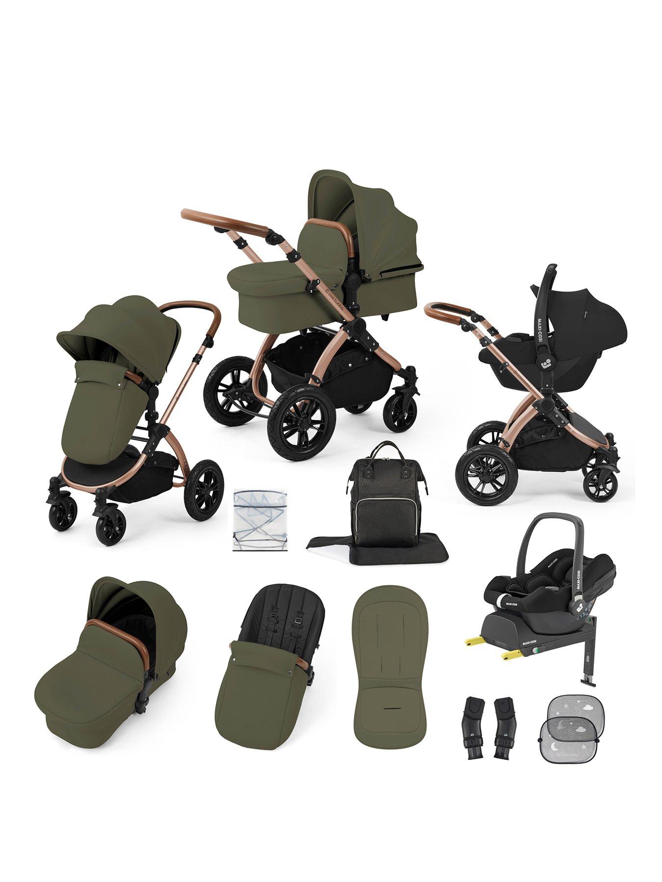 Ickle Bubba Stomp Luxe 12 Piece Travel System With Maxi Cosi Cabriofix I-Size Car Seat & Isofix Base - Bronze / Woodland / Tan