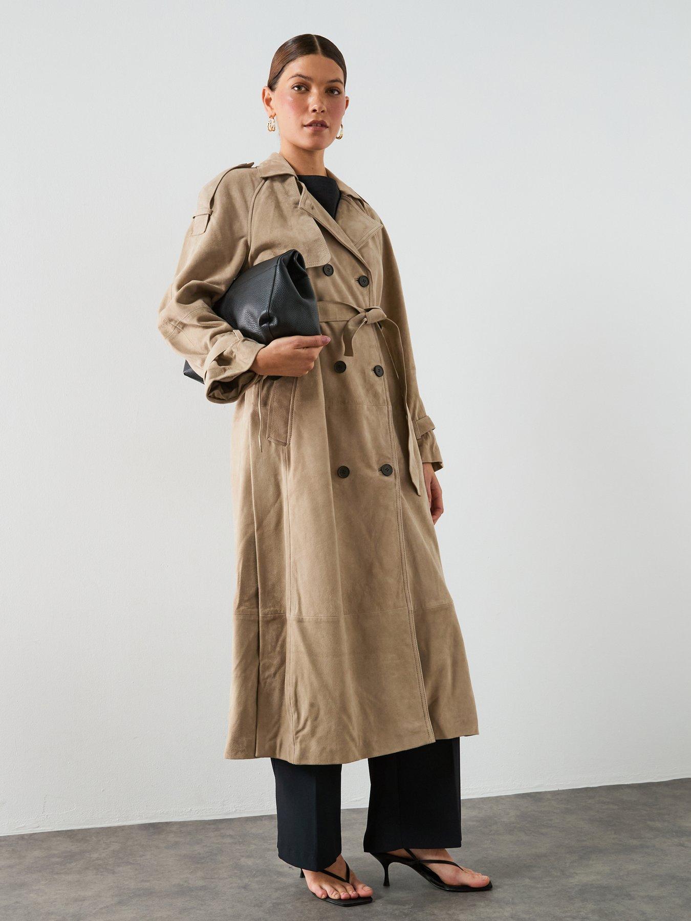 AllSaints Reed Suede Trench Coat - Brown