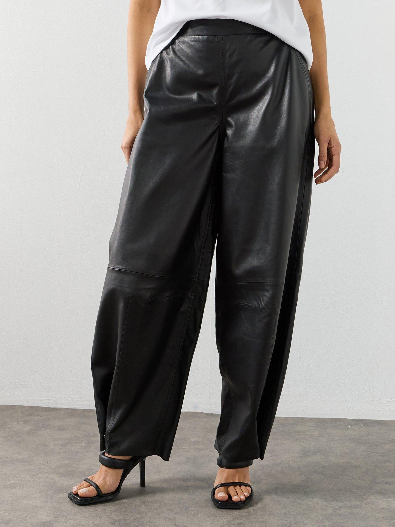 AllSaints Etta Barrel Leg Leather Trousers - Black
