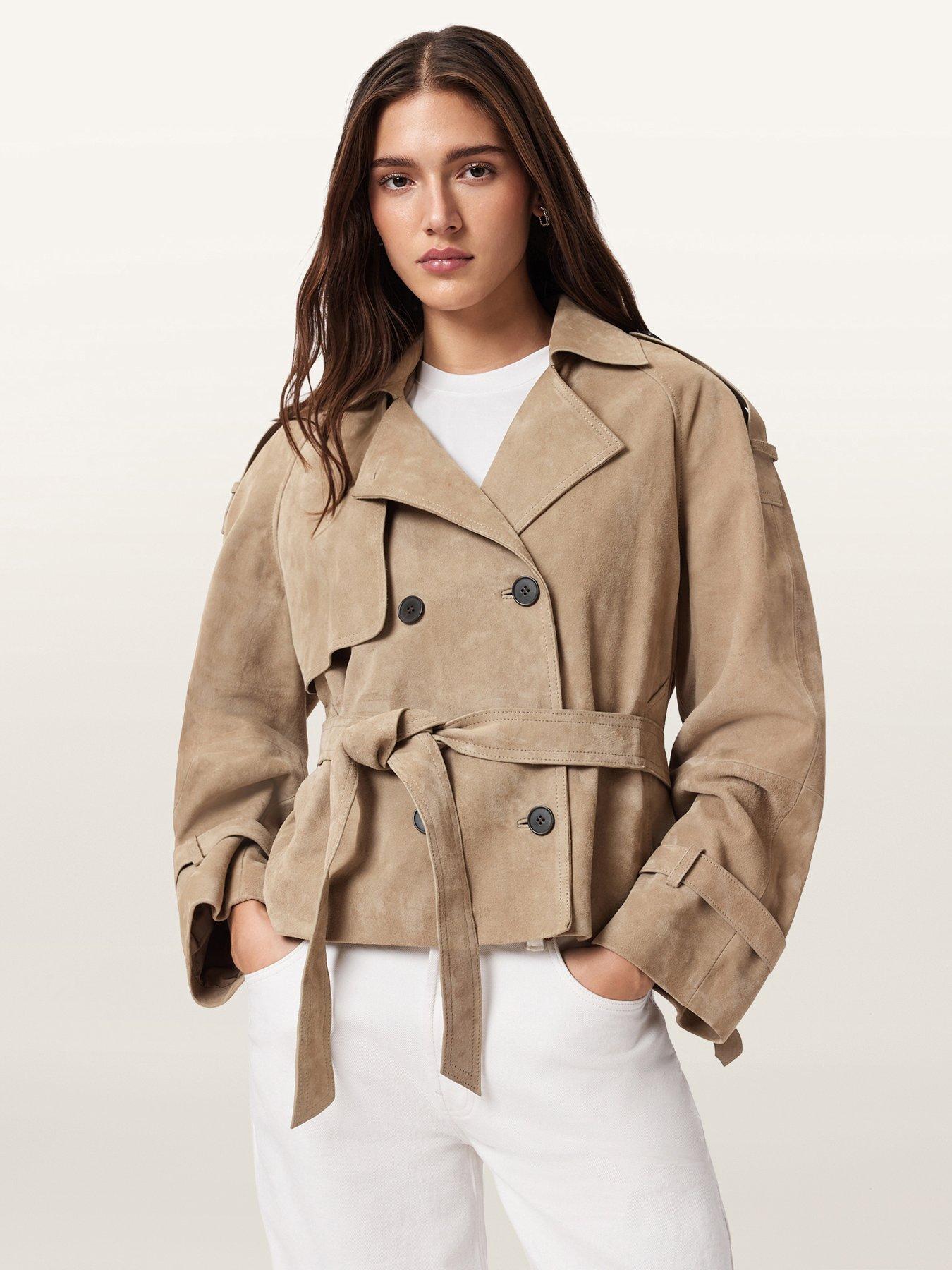 AllSaints Reed Cropped Suede Jacket - Brown