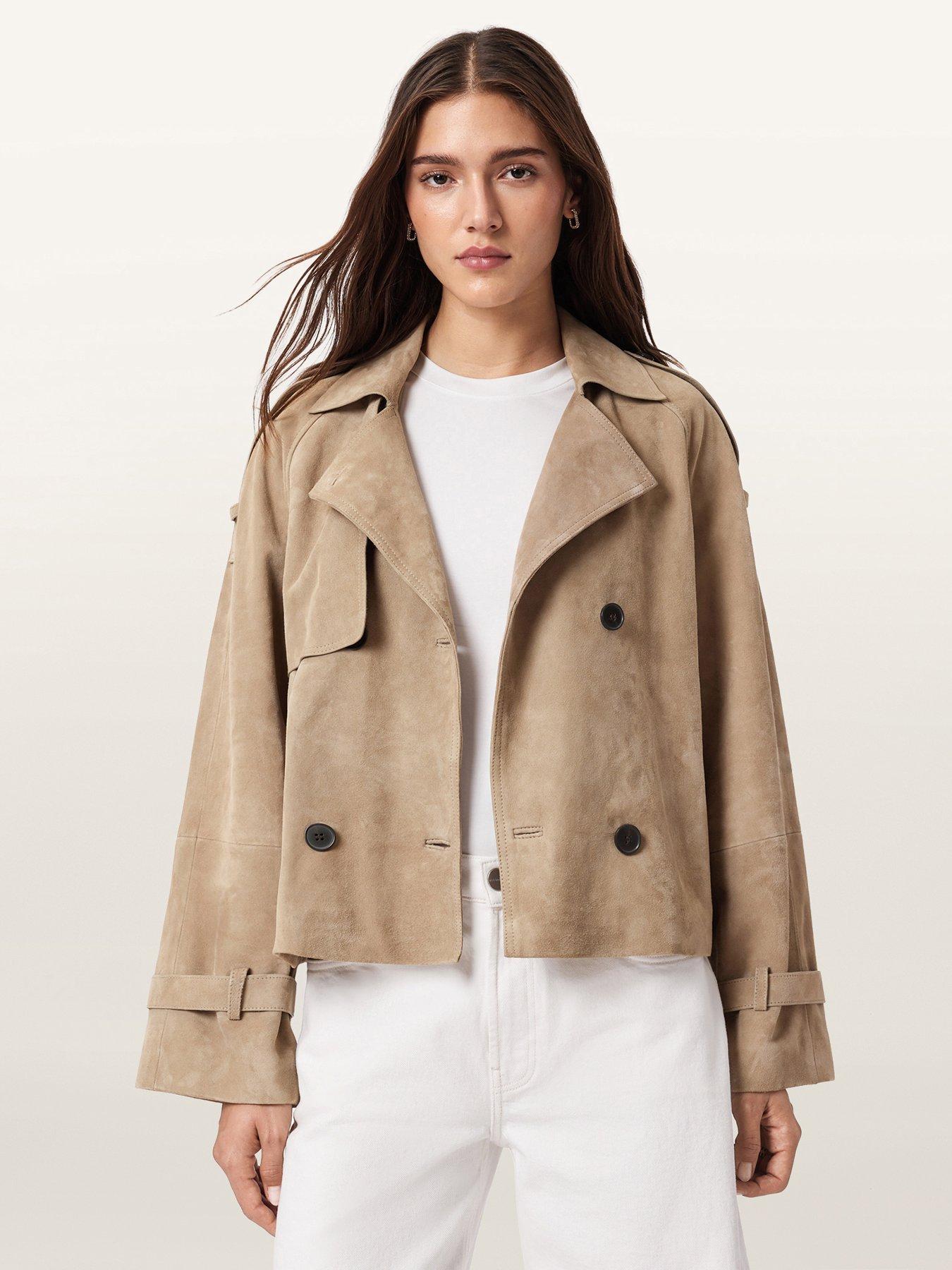 AllSaints Reed Cropped Suede Jacket - Brown | Very
