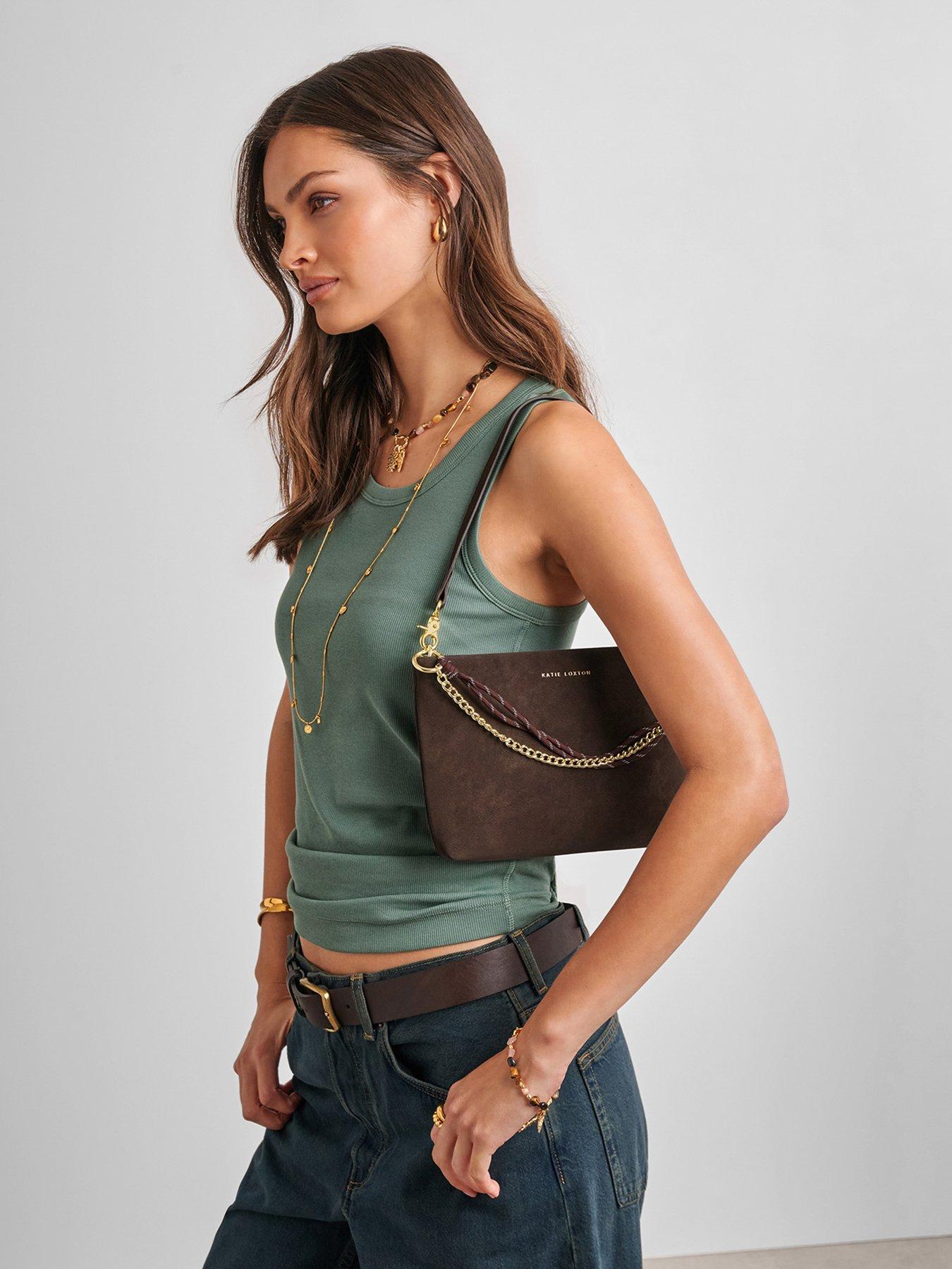 Katie Loxton Cord Suedette Clutch Bag - Bitter Chocolate