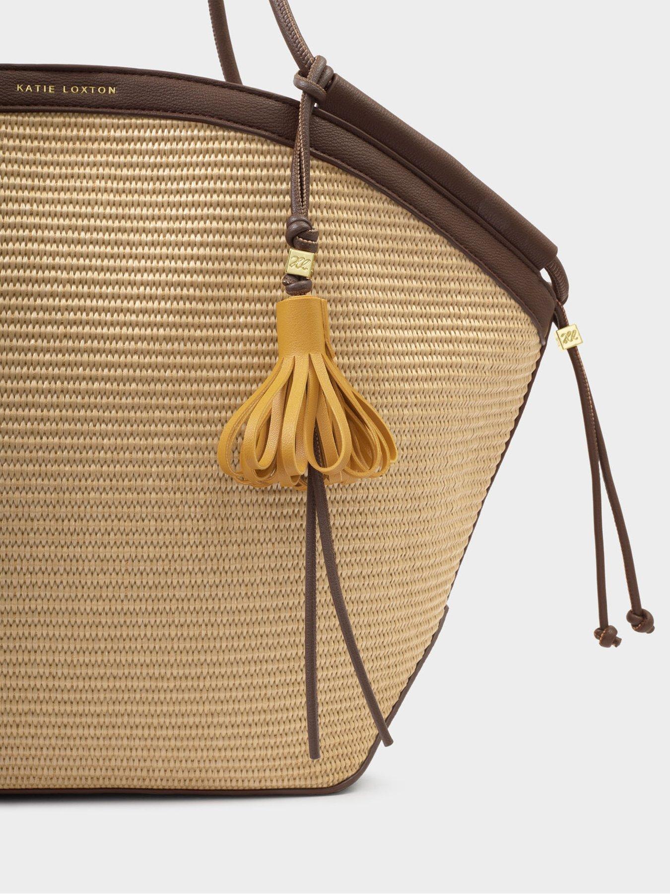 Image 2 of 5 of Katie Loxton Tassel Bag Charm - Bitter Chocolate/Yellow