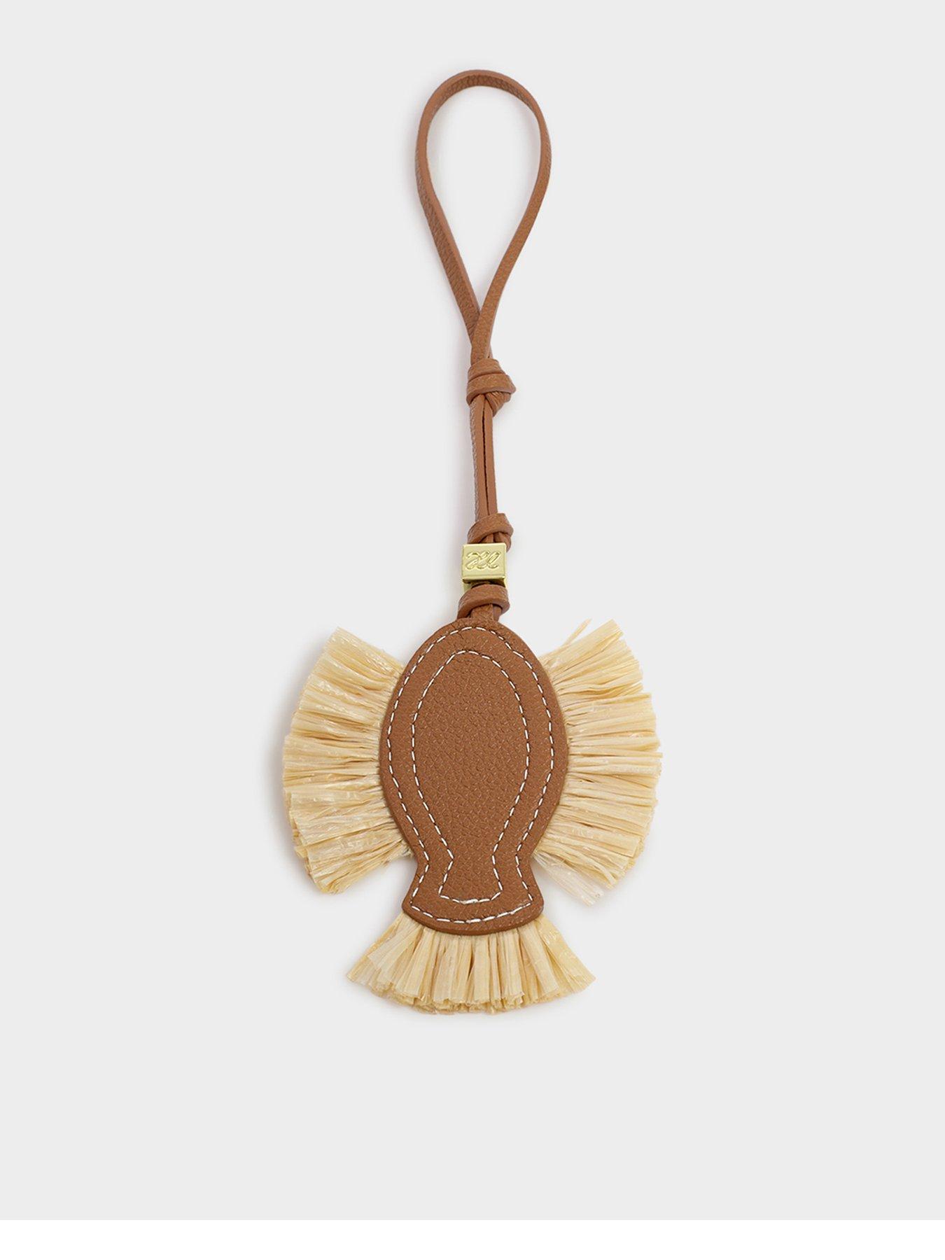 Image 1 of 5 of Katie Loxton Raffia Fish Bag Charm - Cognac / Raffia
