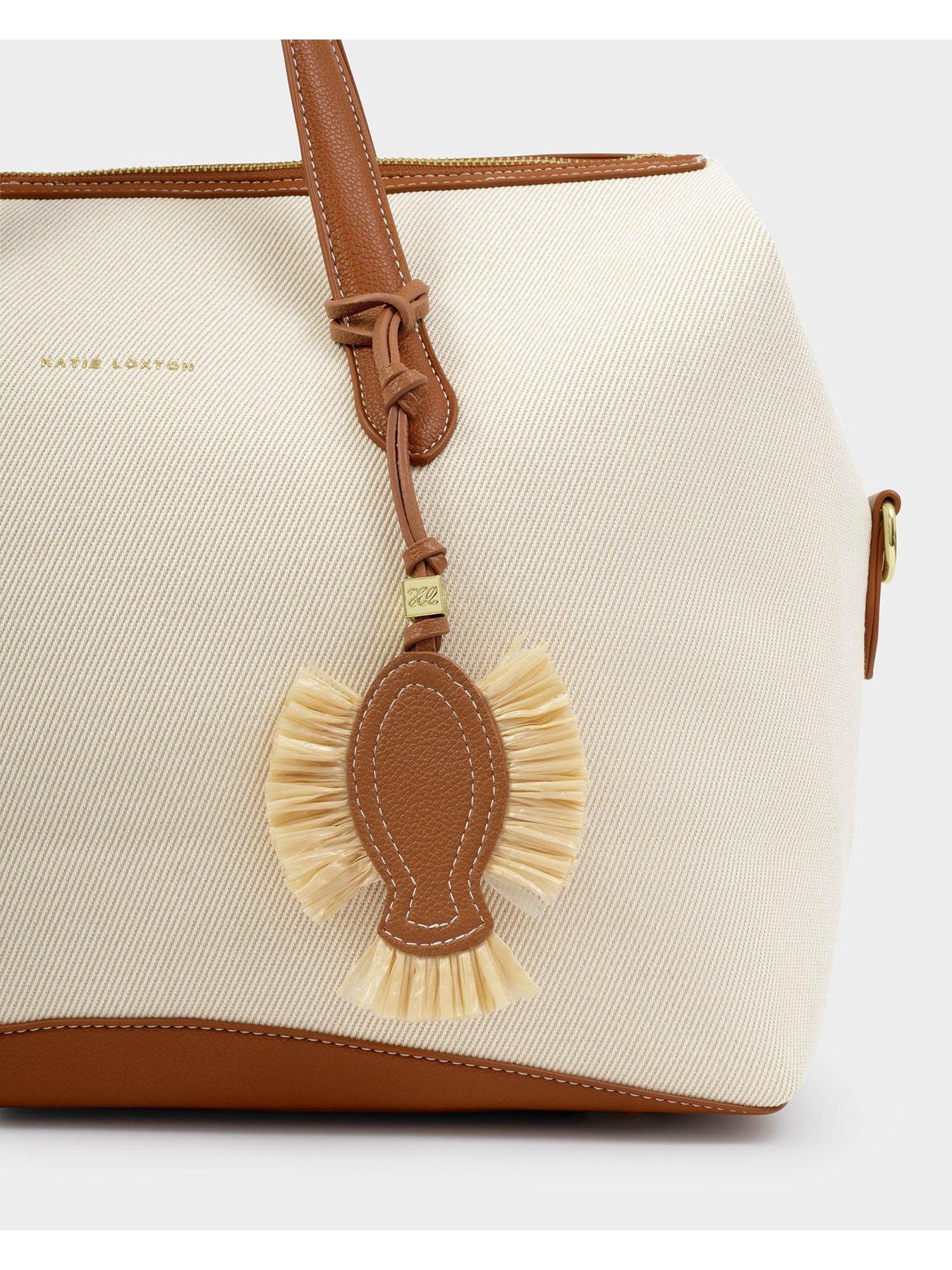 Image 2 of 5 of Katie Loxton Raffia Fish Bag Charm - Cognac / Raffia