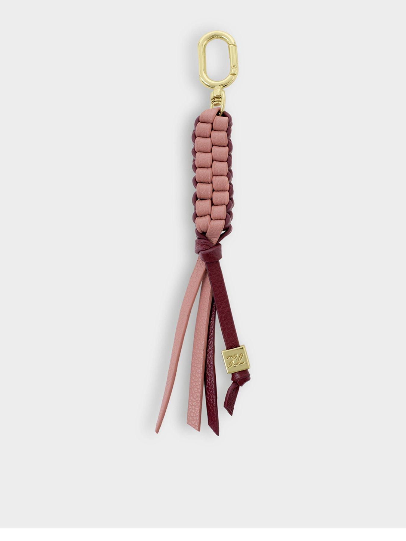 Image 1 of 5 of Katie Loxton Braided Keyring Bag Charm - Rose Pink / Cherry