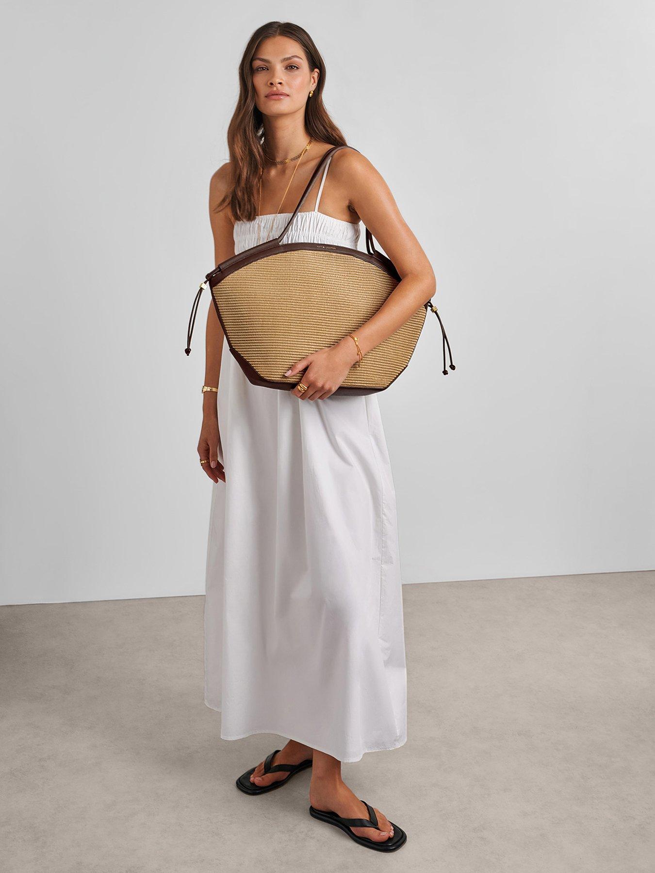 Katie Loxton Florence Tote Bag - Natural Raffia / Bitter Chocolate