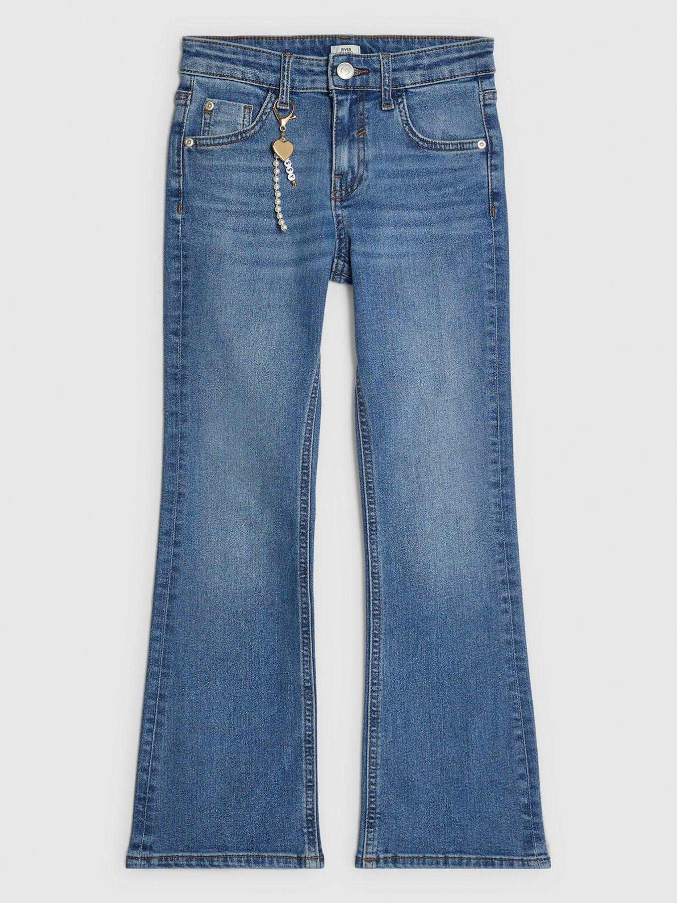 River Island Older Girls Flared Keyring Jeans - Blue