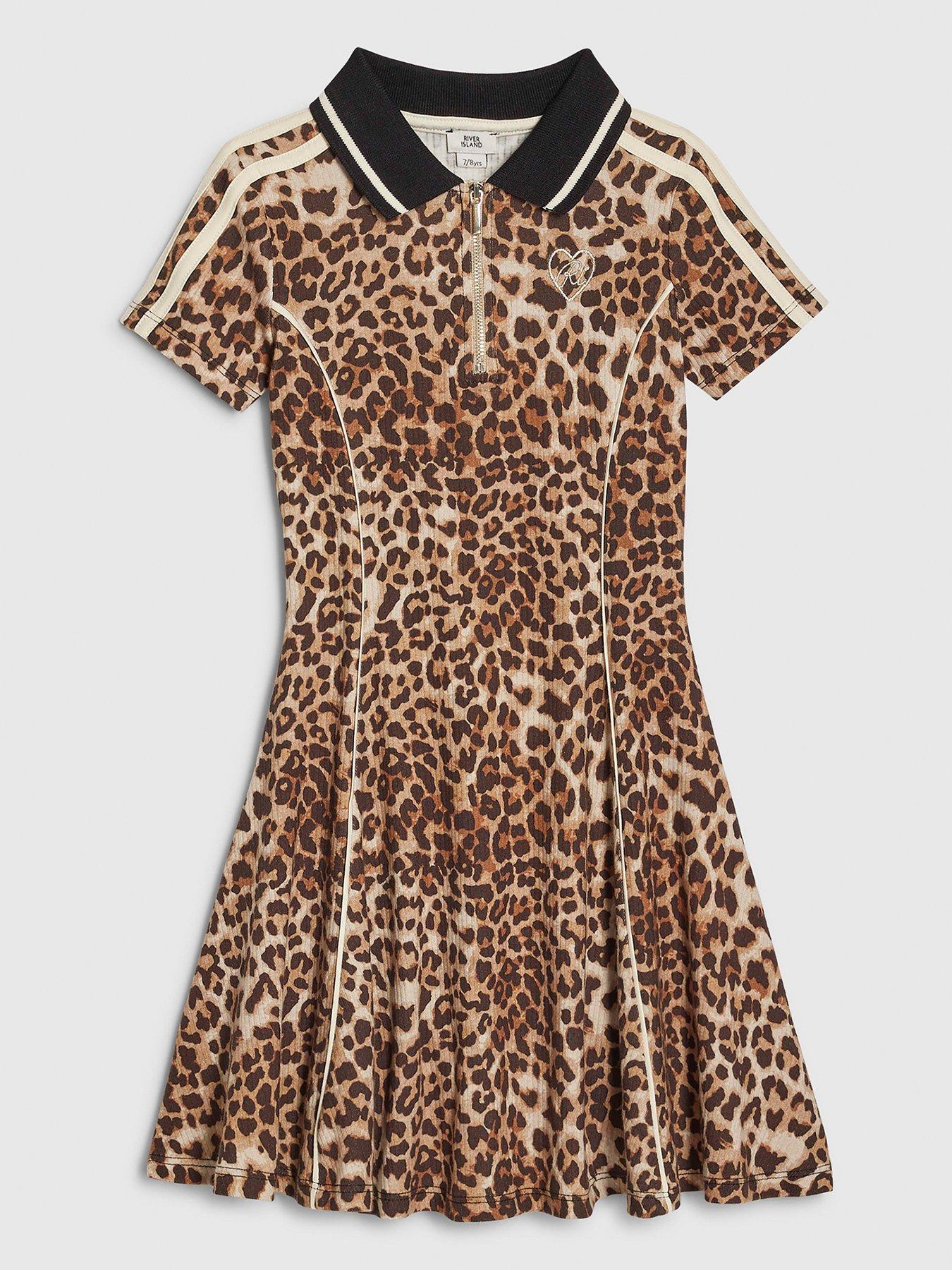 River Island Older Girls Leopard Print Polo Dress - Brown