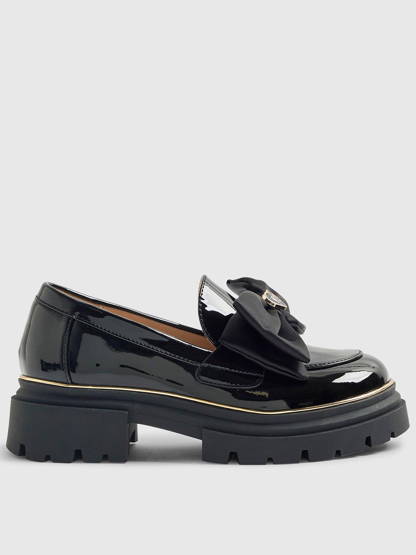 River Island Older Girls Patent Bow Chunky Loafers - Black
