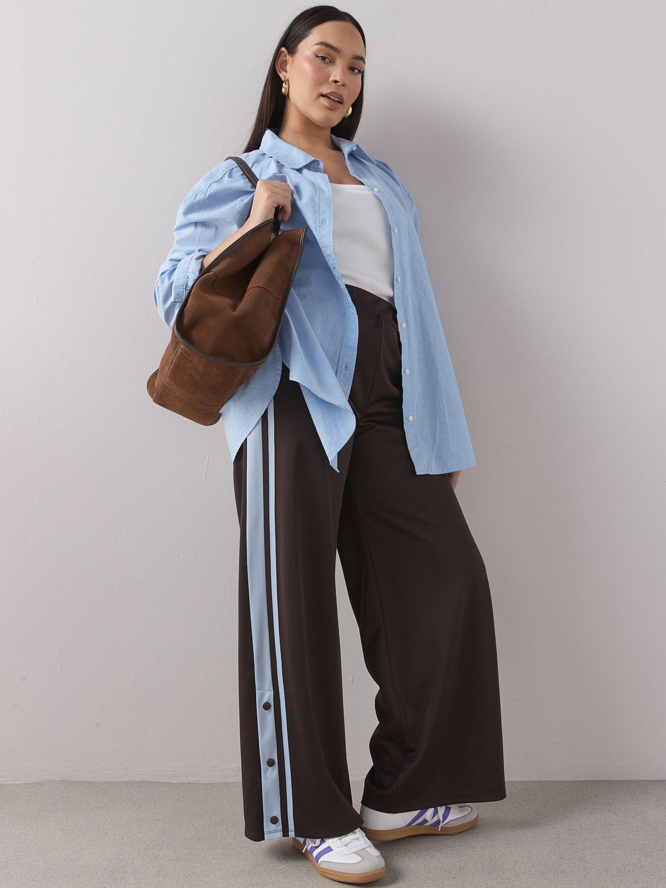 The Very Collection Curve Side Stripe Wide Leg Trouser - Brown