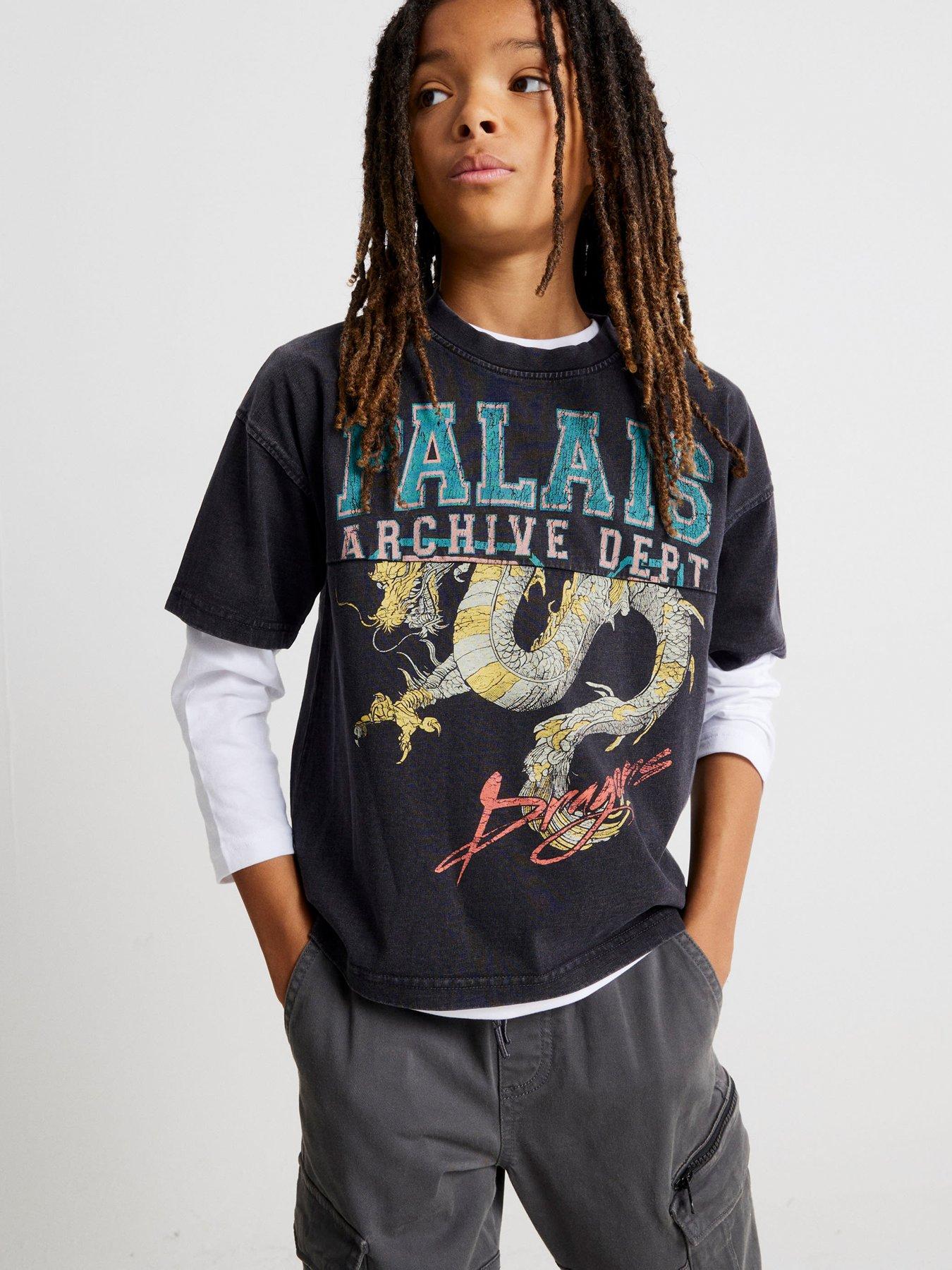 River Island Older Boys Oversized Palais Dragon T-Shirt - Black
