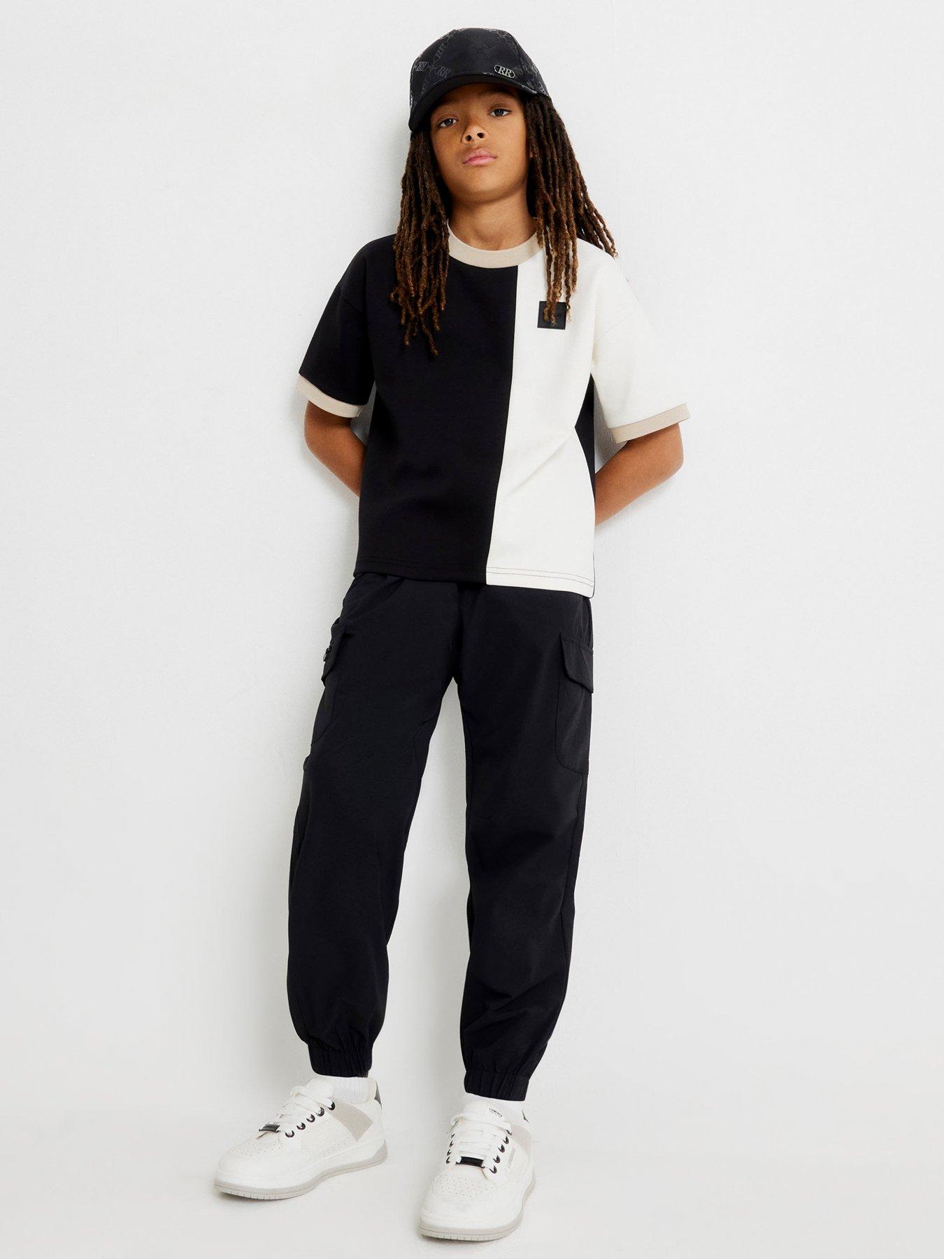 River Island Older Boys Zip Cargo Trousers, Black, Size Age: 9 Years