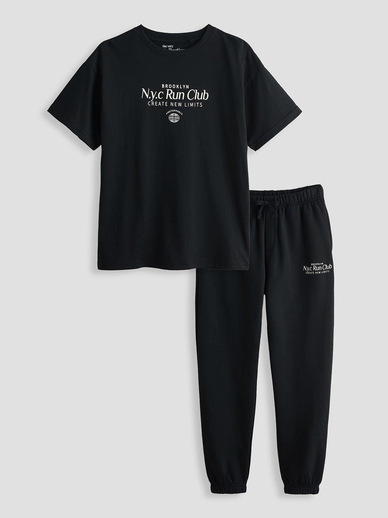 Image 1 of 5 of The Very Collection Boys NYC Run Club T-Shirt &amp; Joggers Set (3-16 years) - Black
