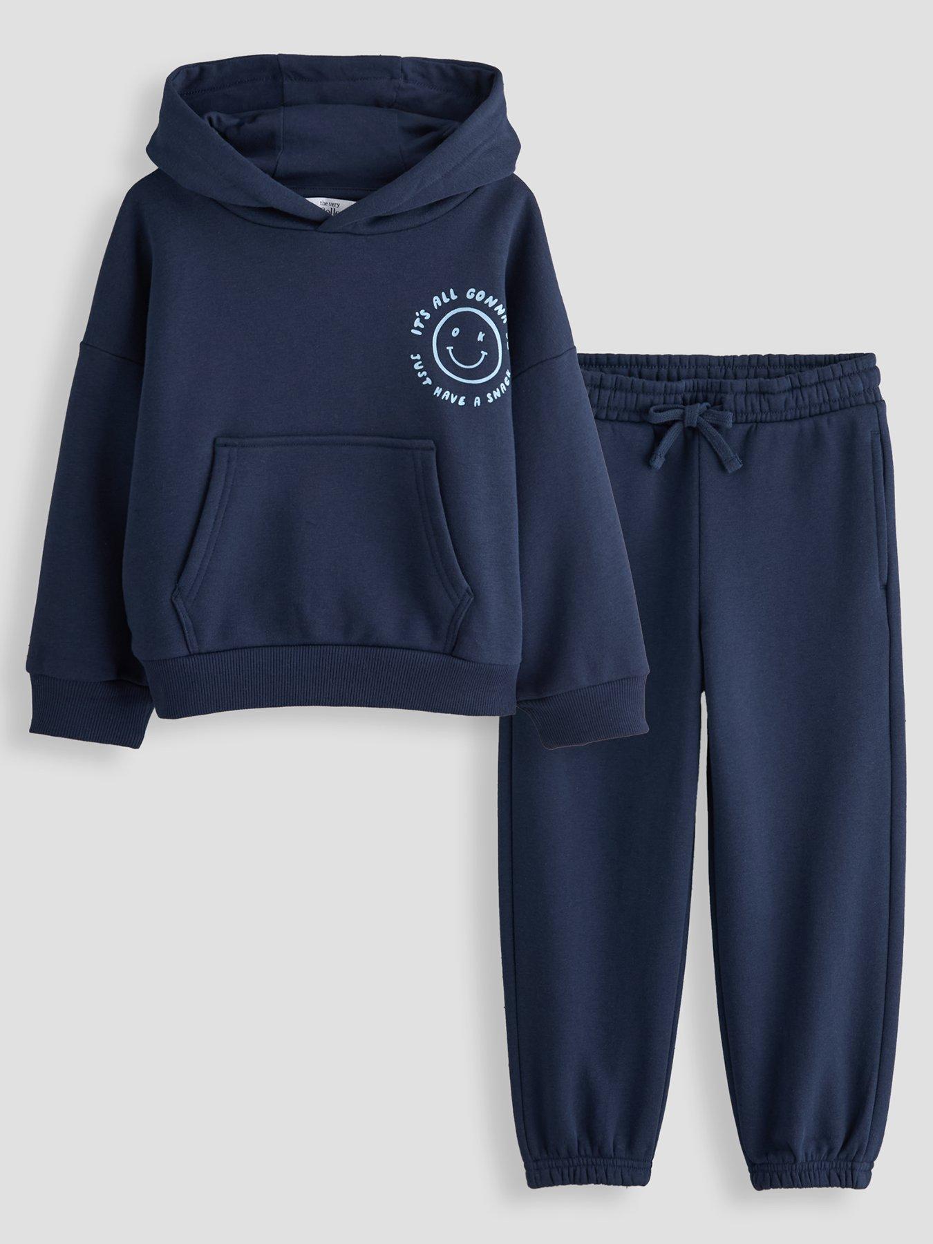 Image 2 of 5 of The Very Collection Boys Smile Back Graphic Hoodie And Joggers Outfit Set (9 months - 7 years) - Navy