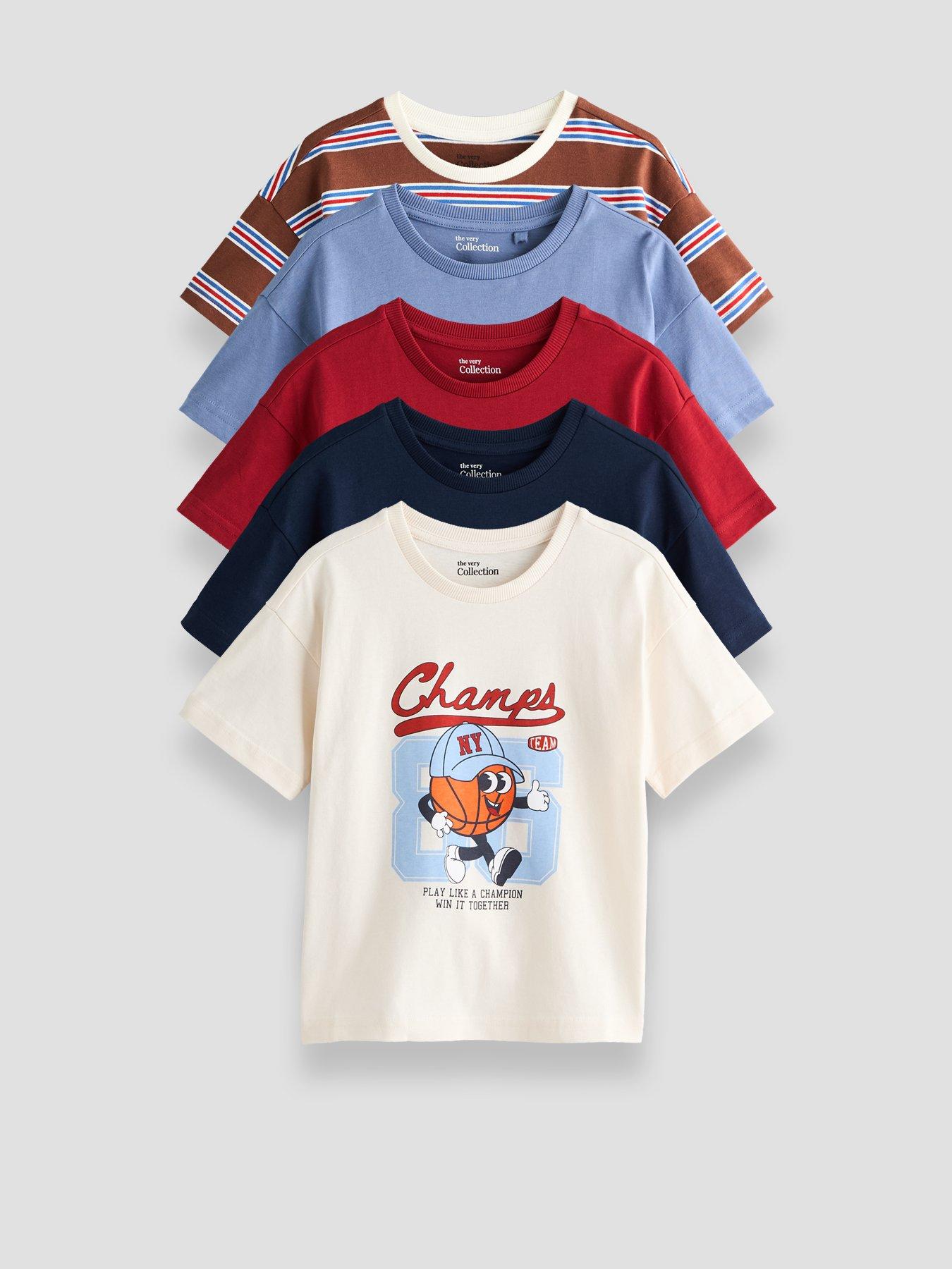 Image 1 of 5 of The Very Collection Boys Cotton Rich 5 Pack Basic T-Shirts - Multi